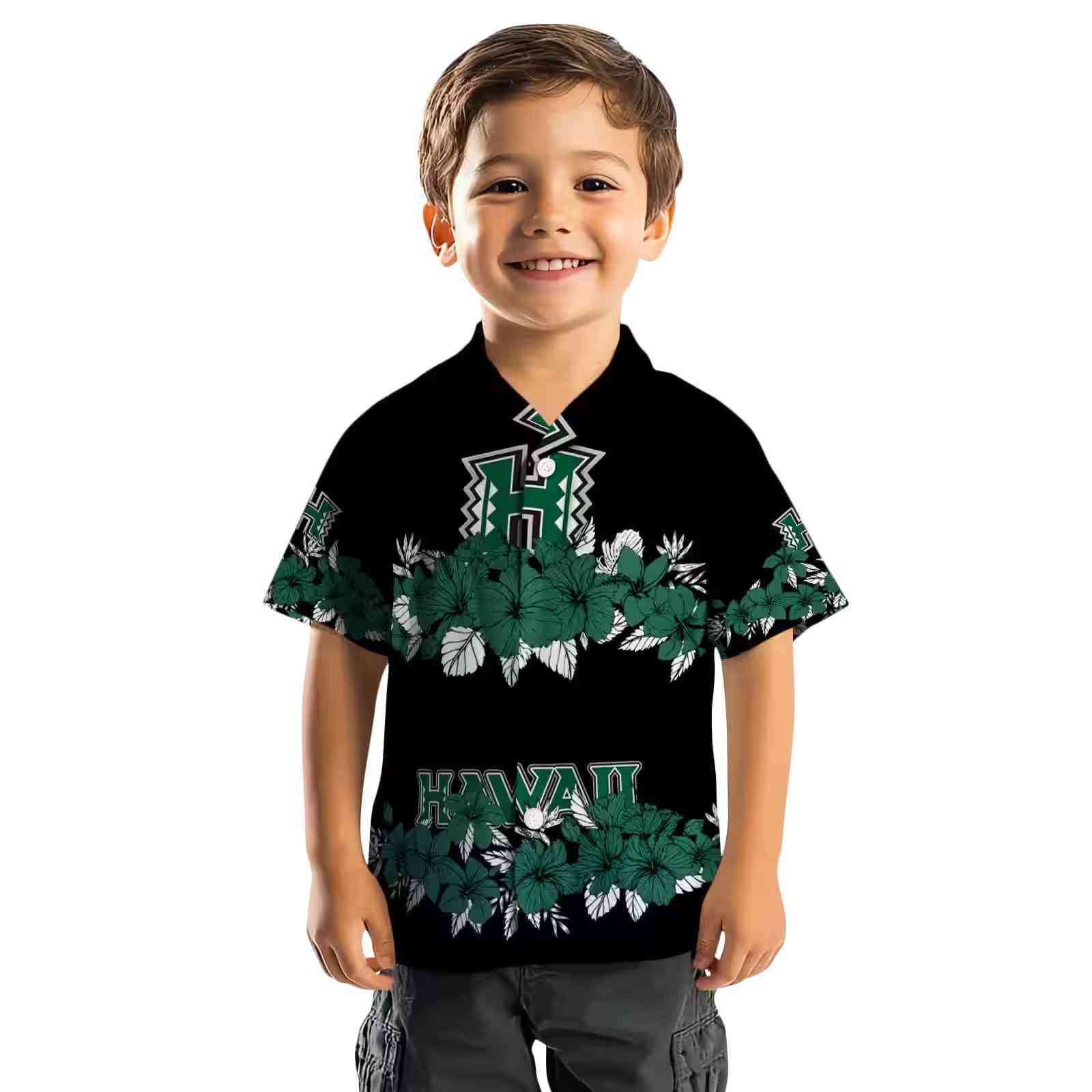 hawaii rainbow warriors hibiscus stripe green black hawaiian shirt top rated