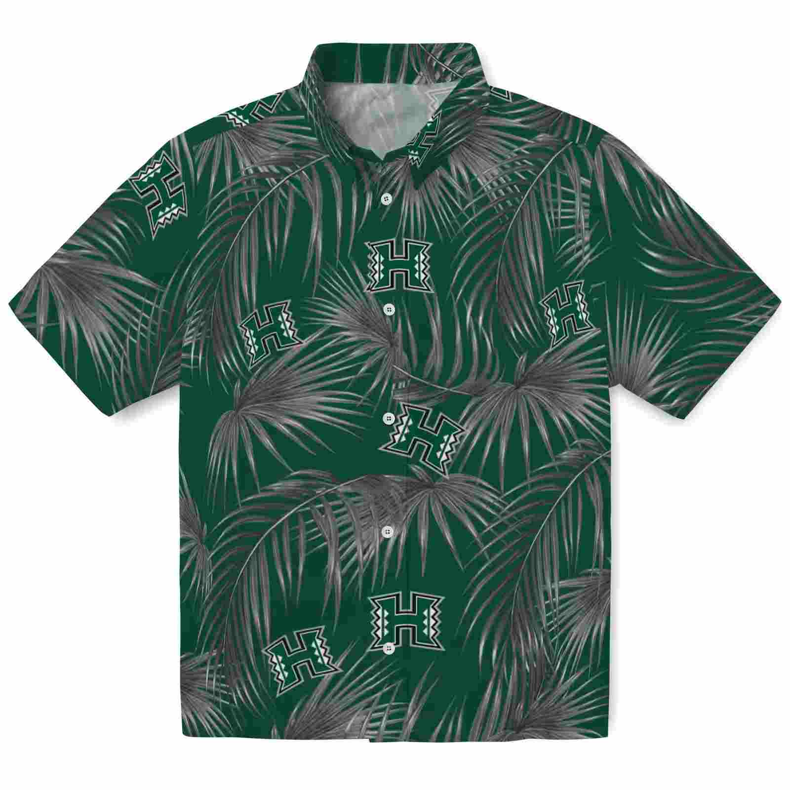 Hawaii Rainbow Warriors Leafy Palms Green Hawaiian Shirt