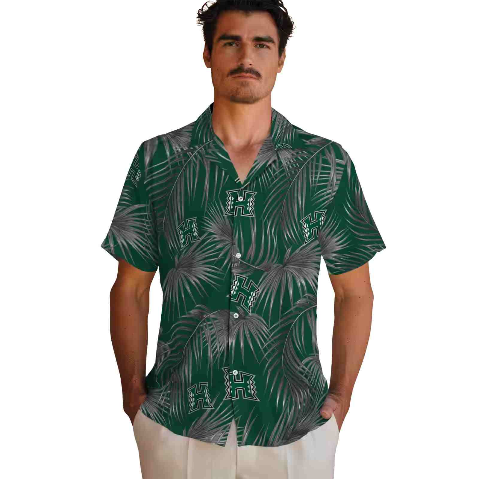 hawaii rainbow warriors leafy palms green hawaiian shirt fashion forward