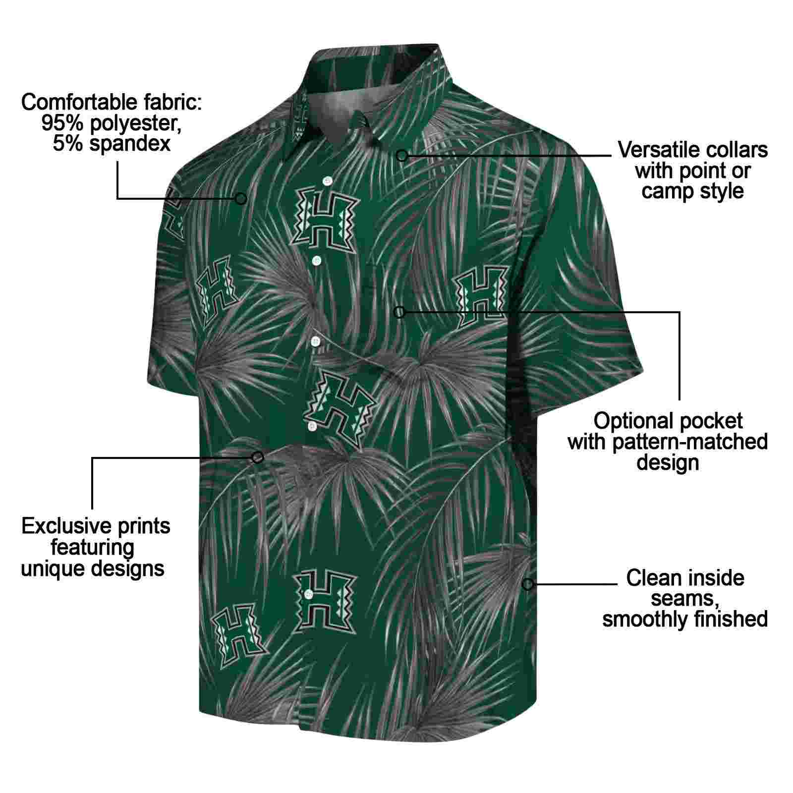 hawaii rainbow warriors leafy palms green hawaiian shirt new arrival