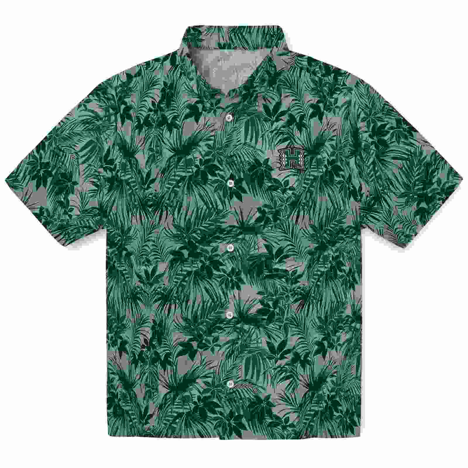 Hawaii Rainbow Warriors Leafy Pattern Green Hawaiian Shirt