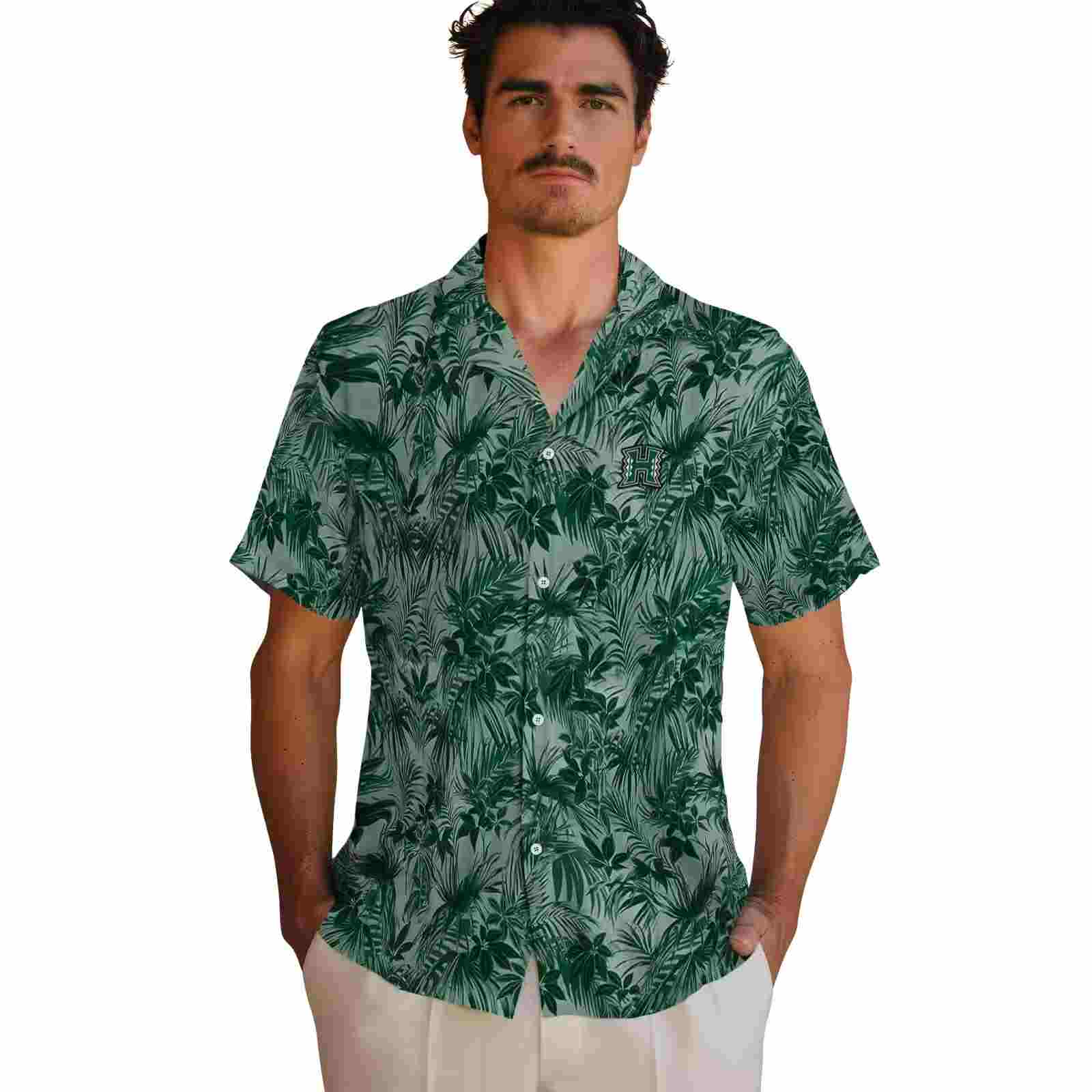 hawaii rainbow warriors leafy pattern green hawaiian shirt fashion forward