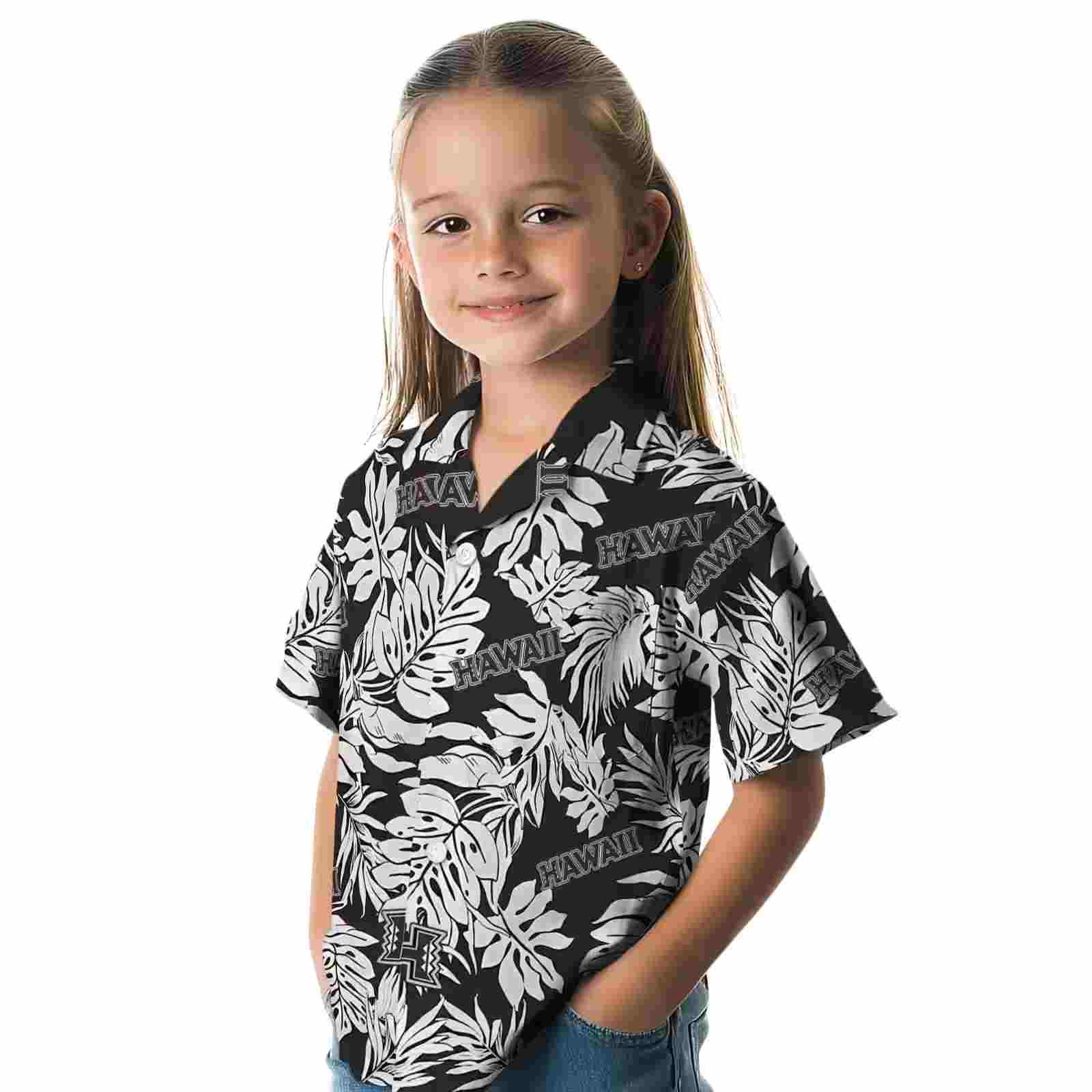 hawaii rainbow warriors monstera leaf pattern black hawaiian shirt premium grade