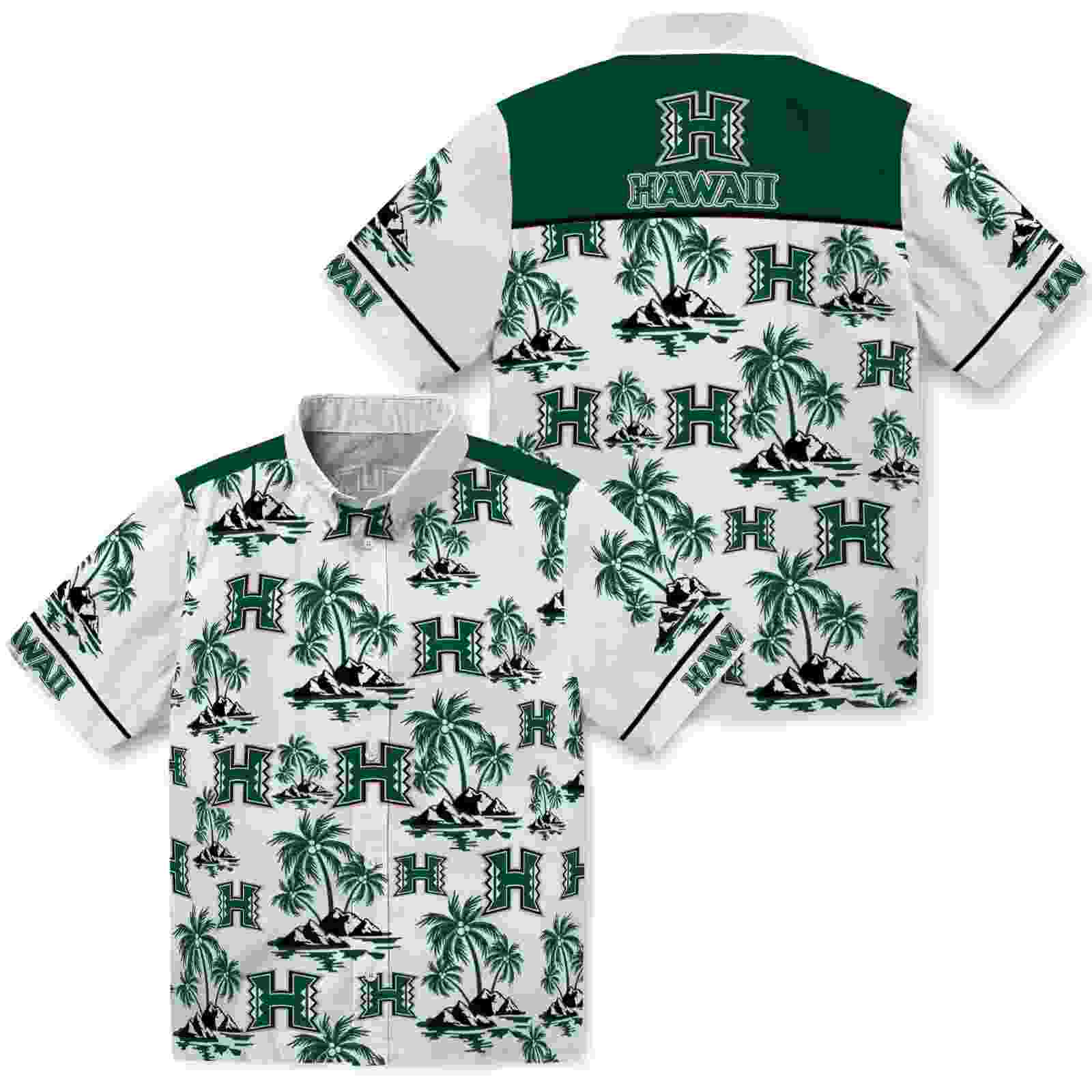 hawaii rainbow warriors palm island print green white hawaiian shirt high quality