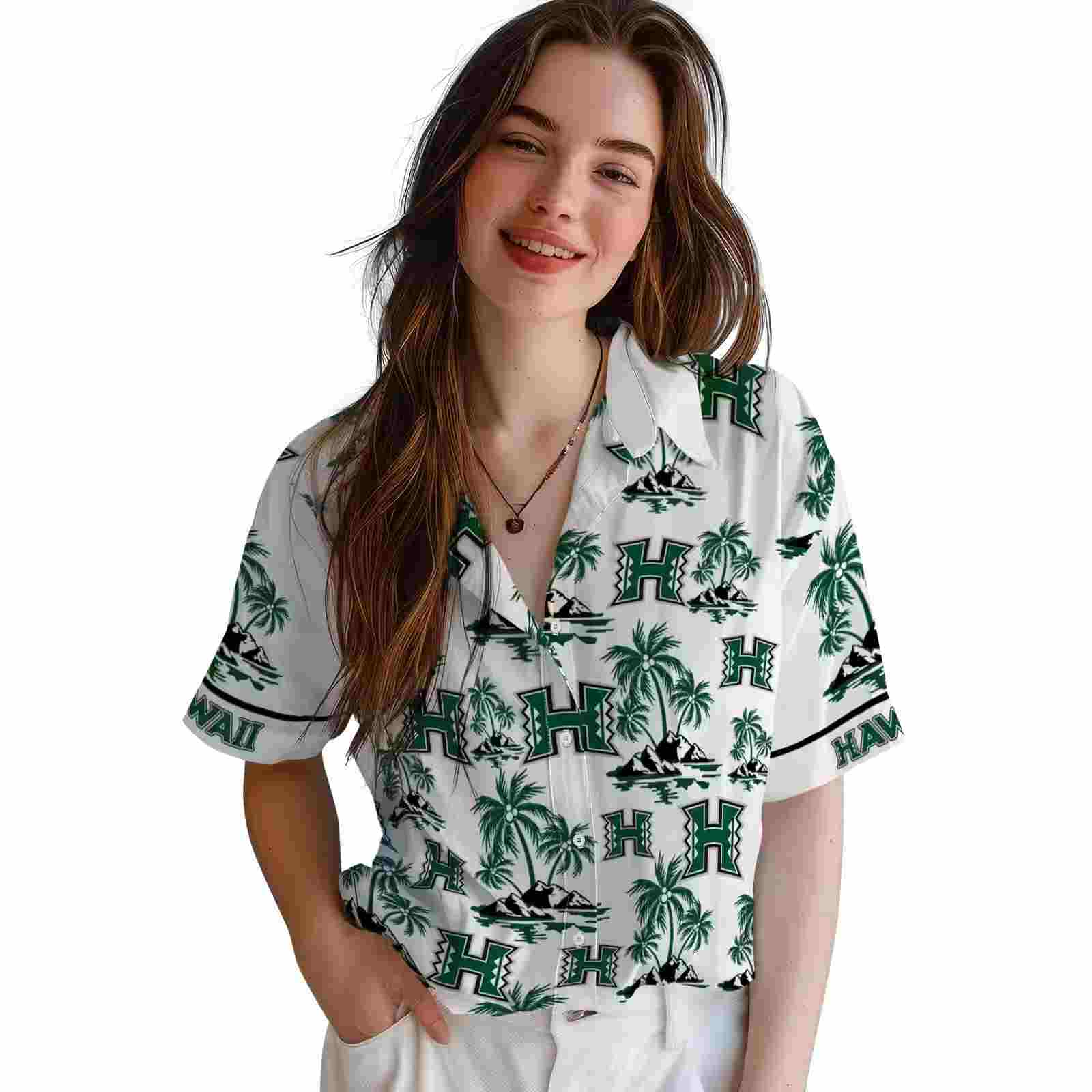 hawaii rainbow warriors palm island print green white hawaiian shirt latest model