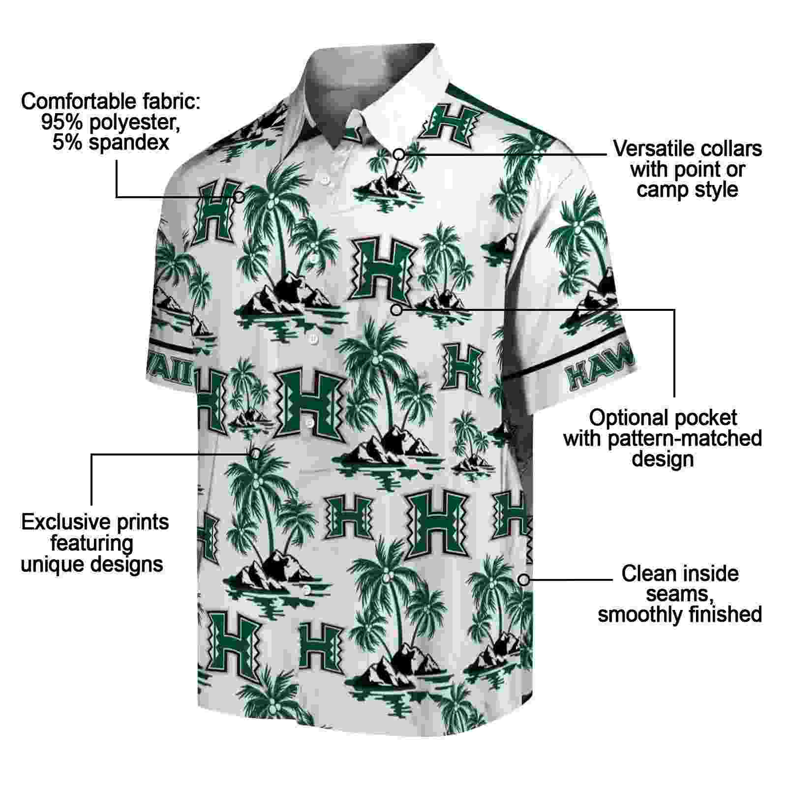 hawaii rainbow warriors palm island print green white hawaiian shirt new arrival