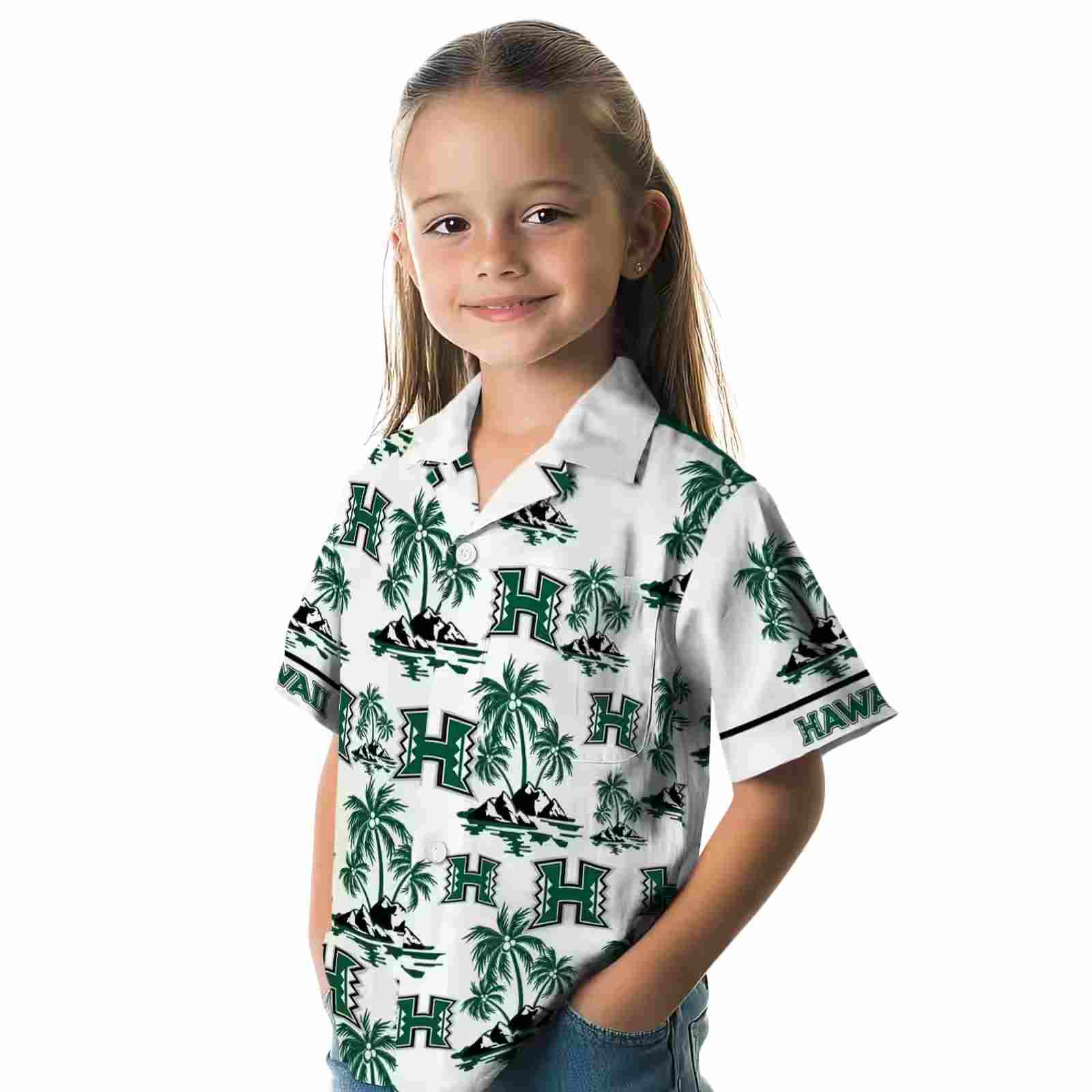 hawaii rainbow warriors palm island print green white hawaiian shirt premium grade