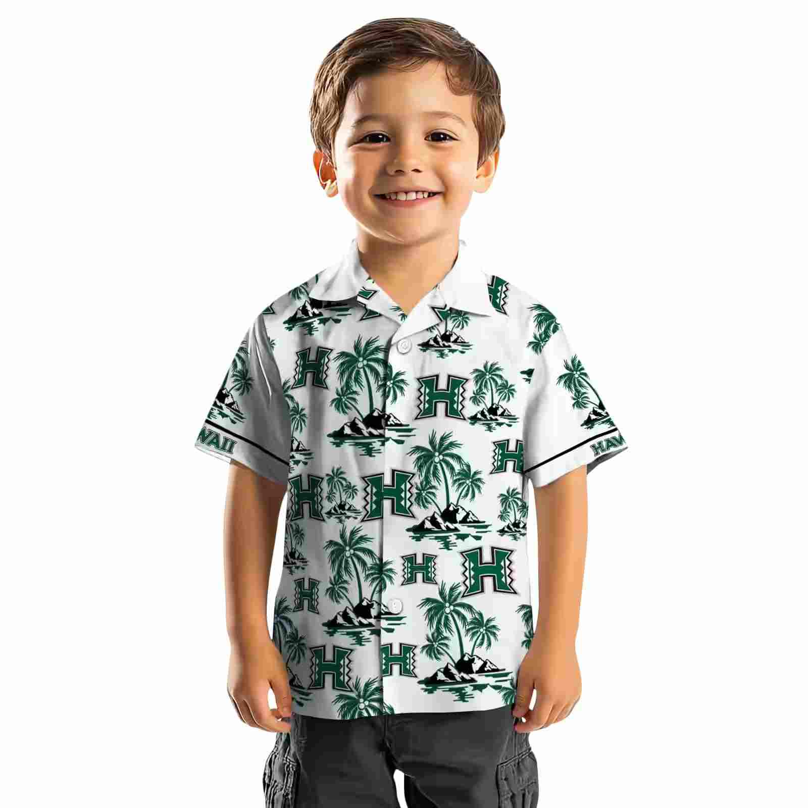 hawaii rainbow warriors palm island print green white hawaiian shirt top rated