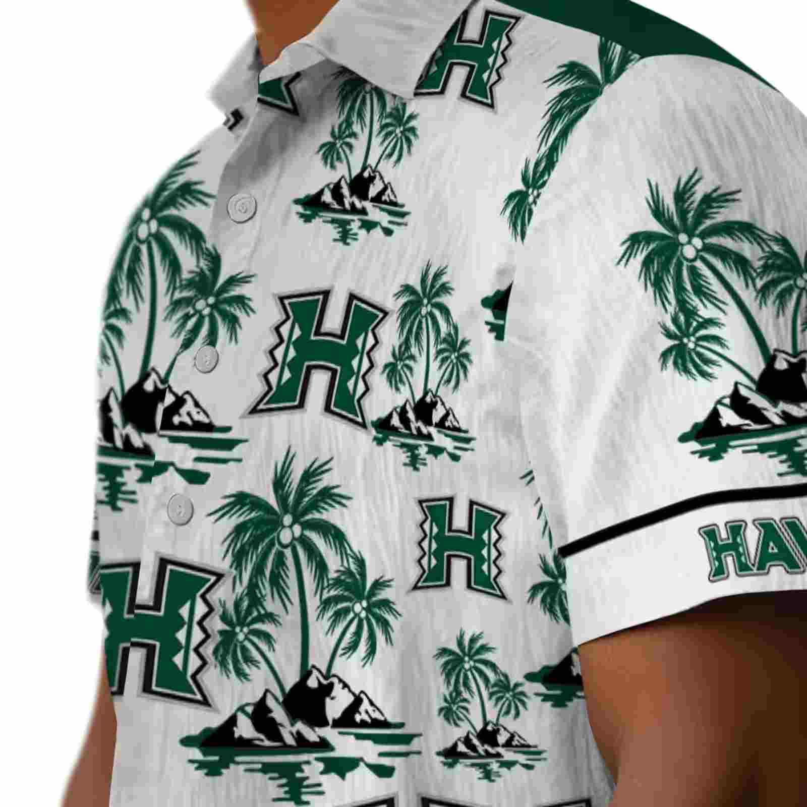 hawaii rainbow warriors palm island print green white hawaiian shirt trendy