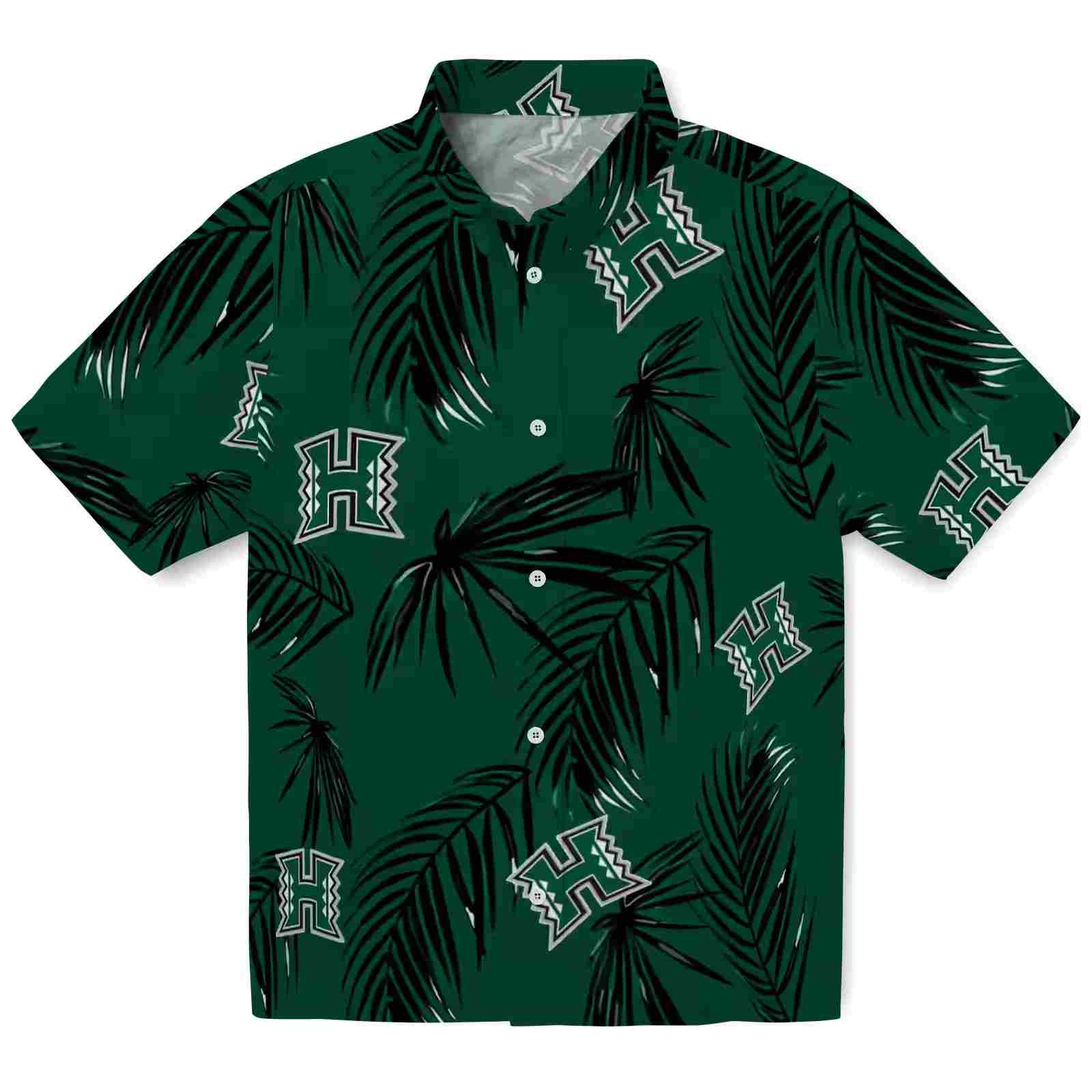 Hawaii Rainbow Warriors Palm Leaf Green Hawaiian Shirt