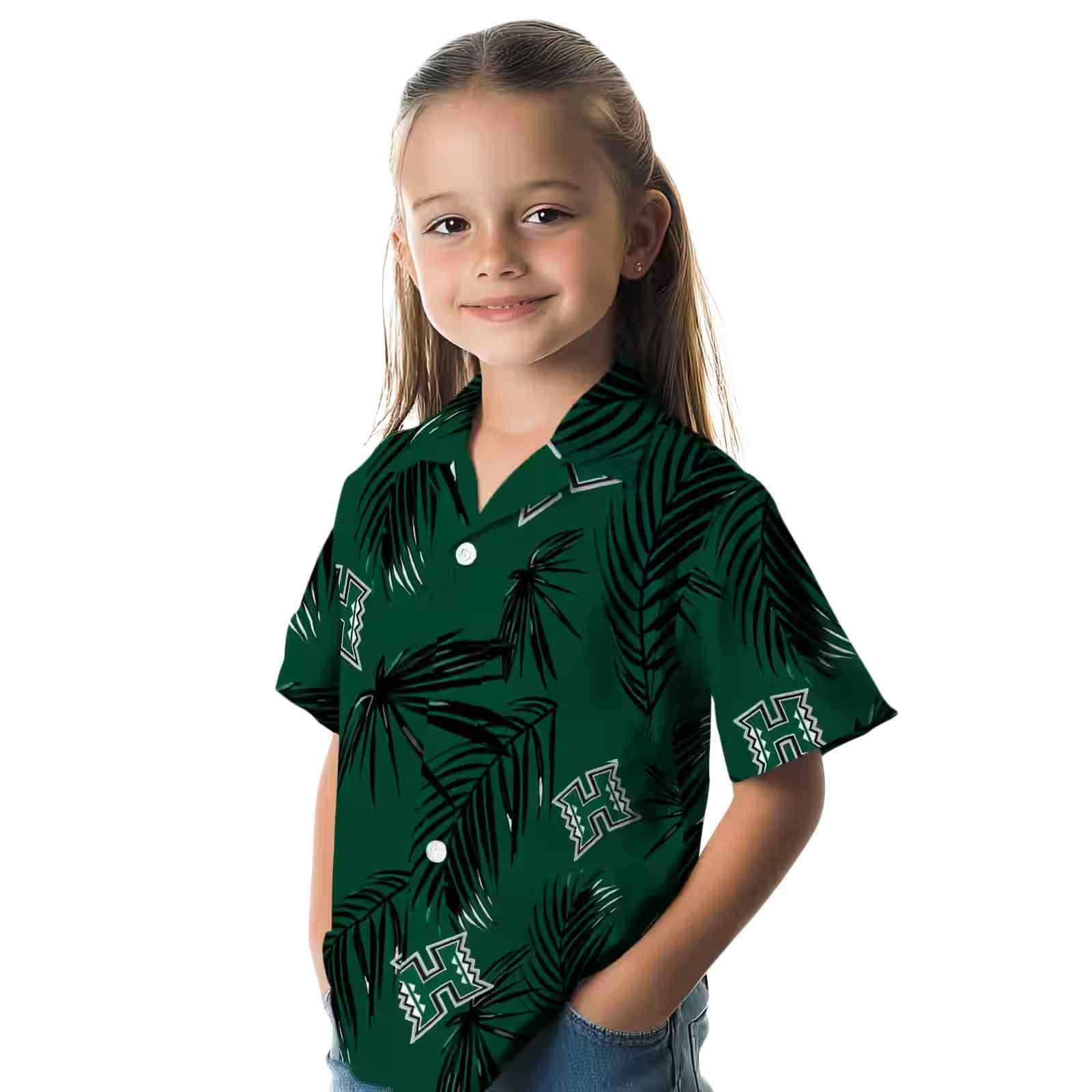 hawaii rainbow warriors palm leaf green hawaiian shirt premium grade