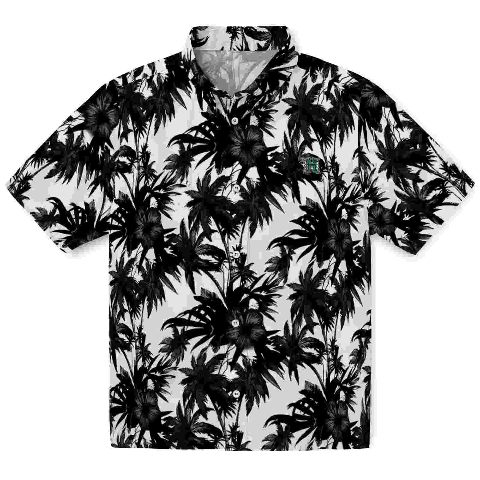 Hawaii Rainbow Warriors Palm Motifs Black White Hawaiian Shirt