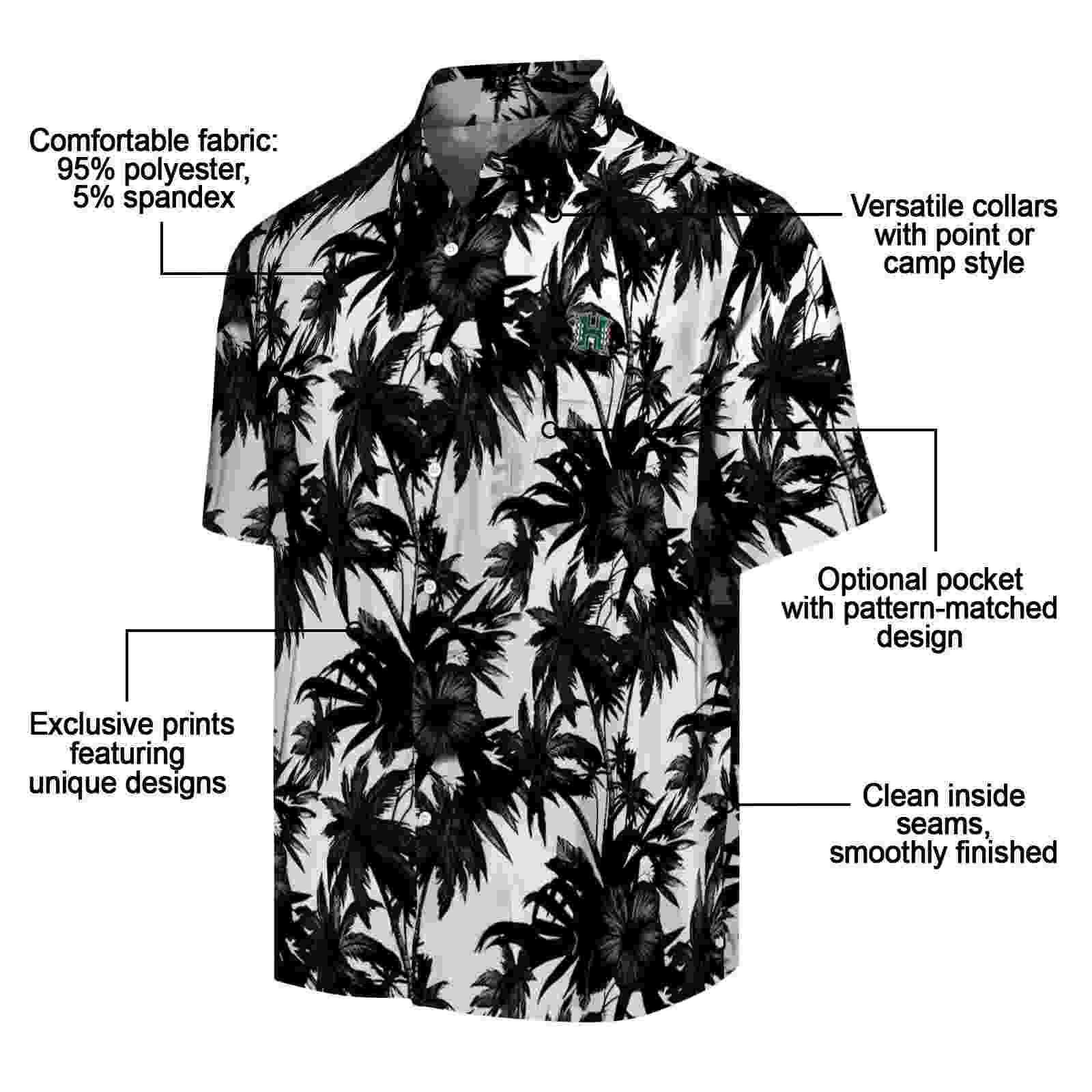 hawaii rainbow warriors palm motifs black white hawaiian shirt new arrival