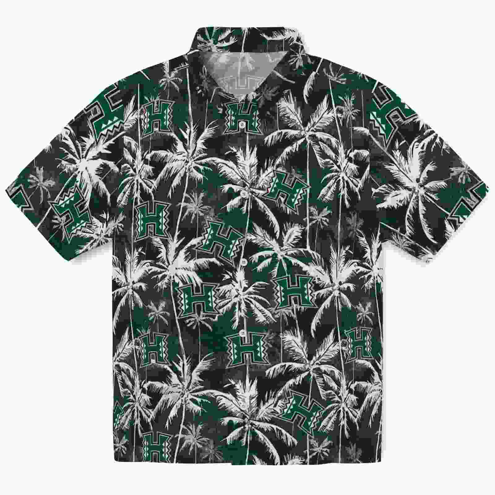 Hawaii Rainbow Warriors Palm Pattern Green Black Hawaiian Shirt