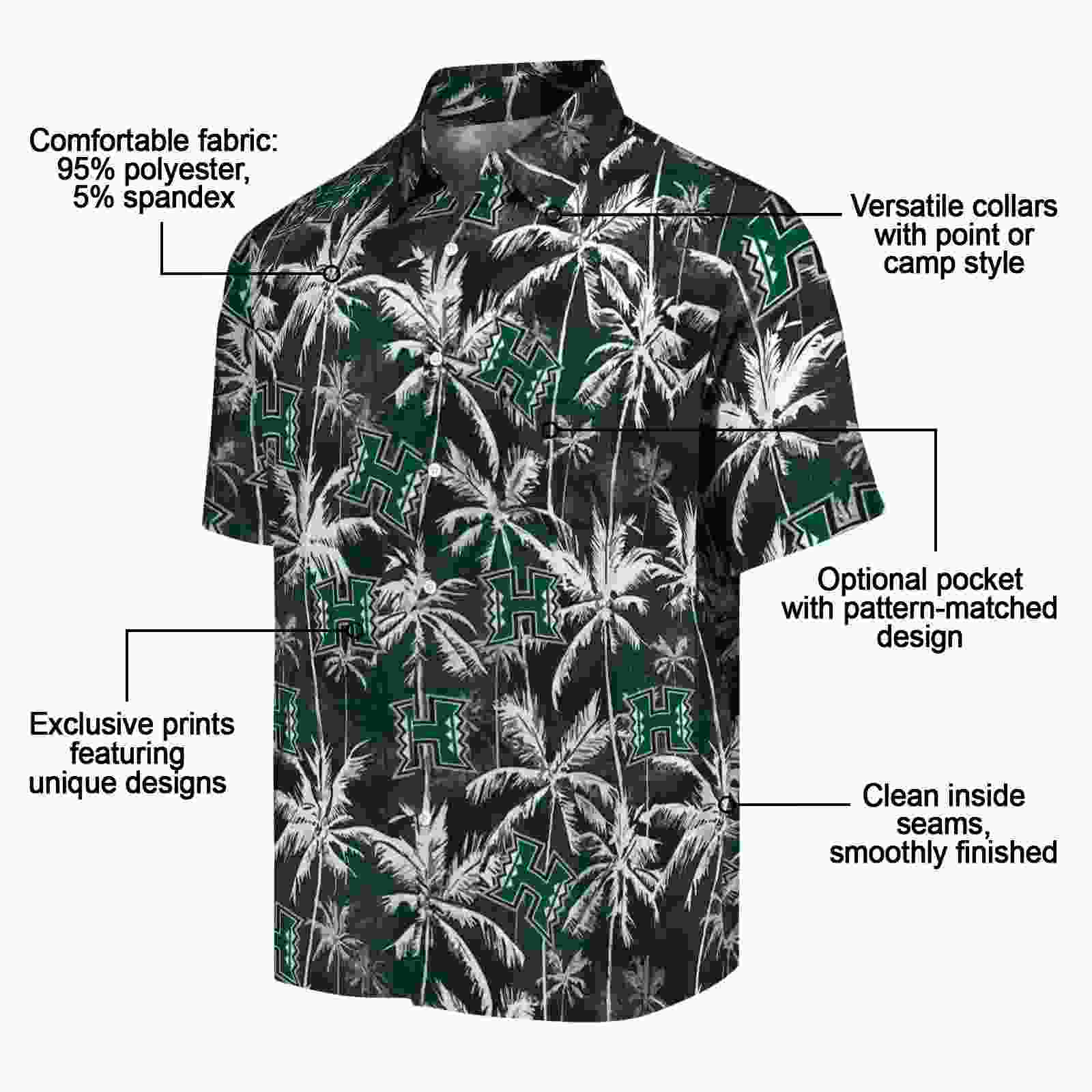 hawaii rainbow warriors palm pattern green black hawaiian shirt new arrival