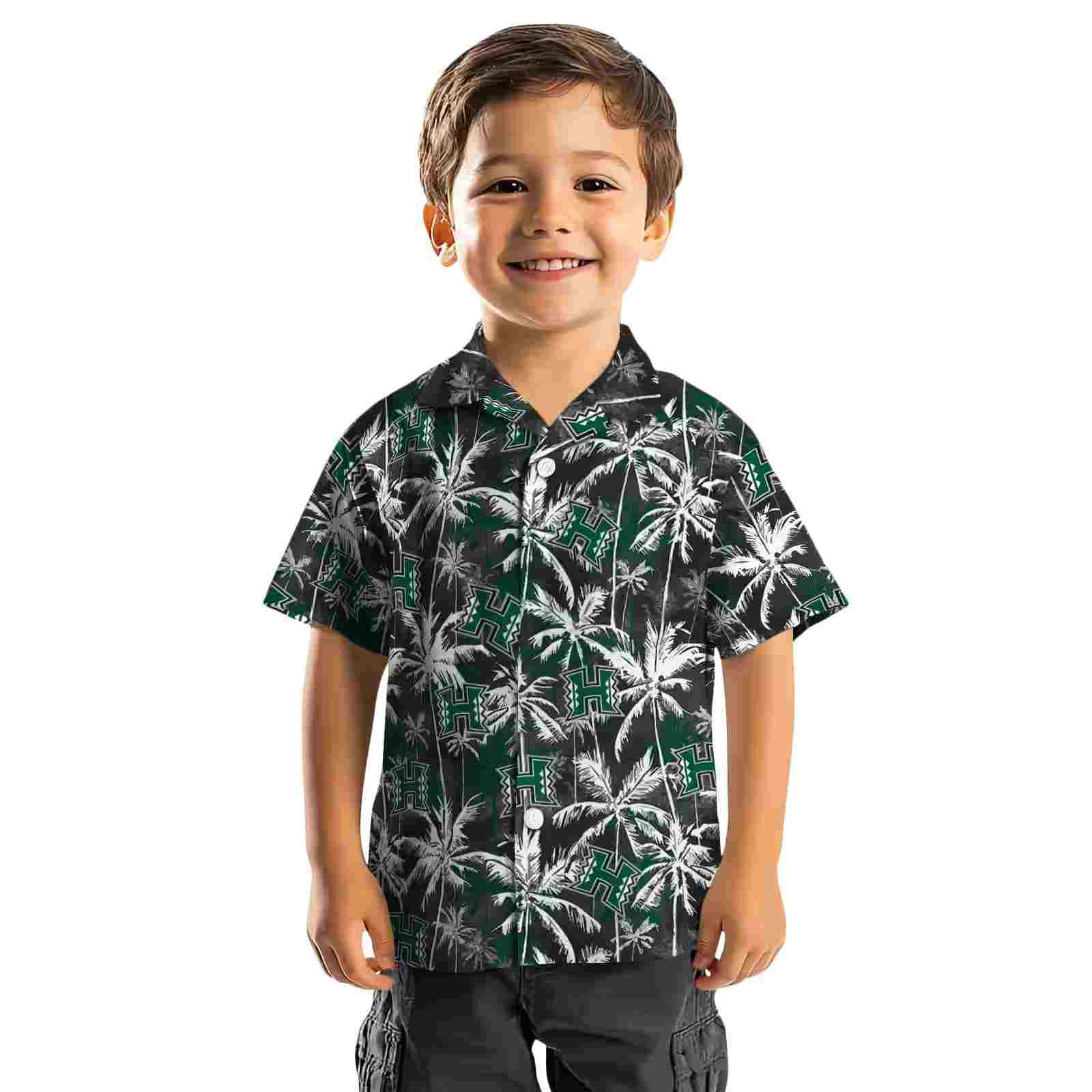 hawaii rainbow warriors palm pattern green black hawaiian shirt top rated