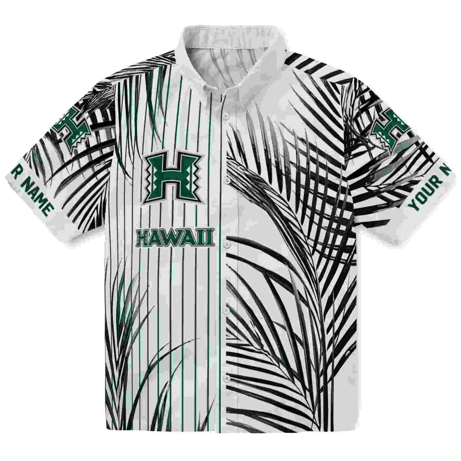 Hawaii Rainbow Warriors Palm Stripes Green Black White Hawaiian Shirt