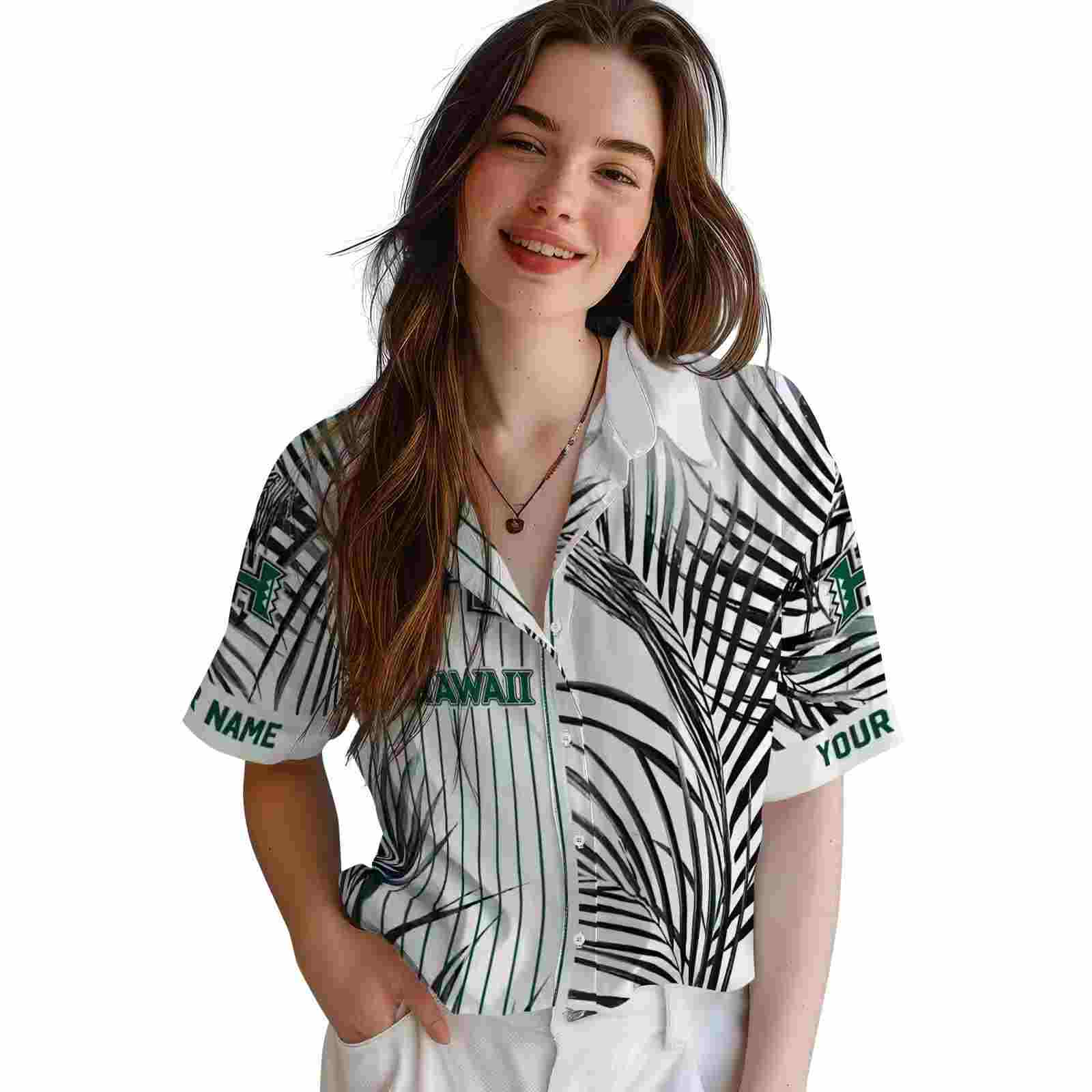 hawaii rainbow warriors palm stripes green black white hawaiian shirt latest model