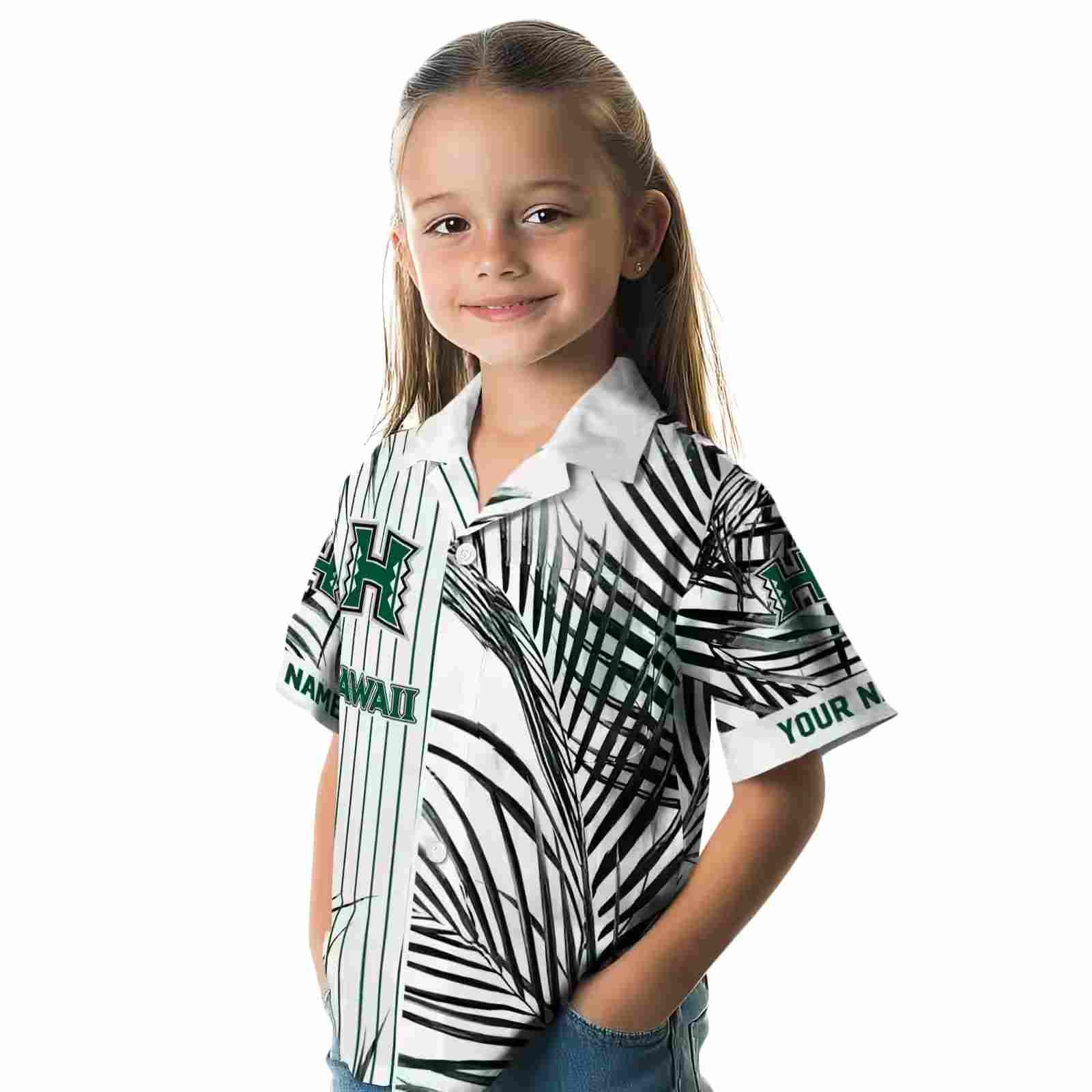 hawaii rainbow warriors palm stripes green black white hawaiian shirt premium grade