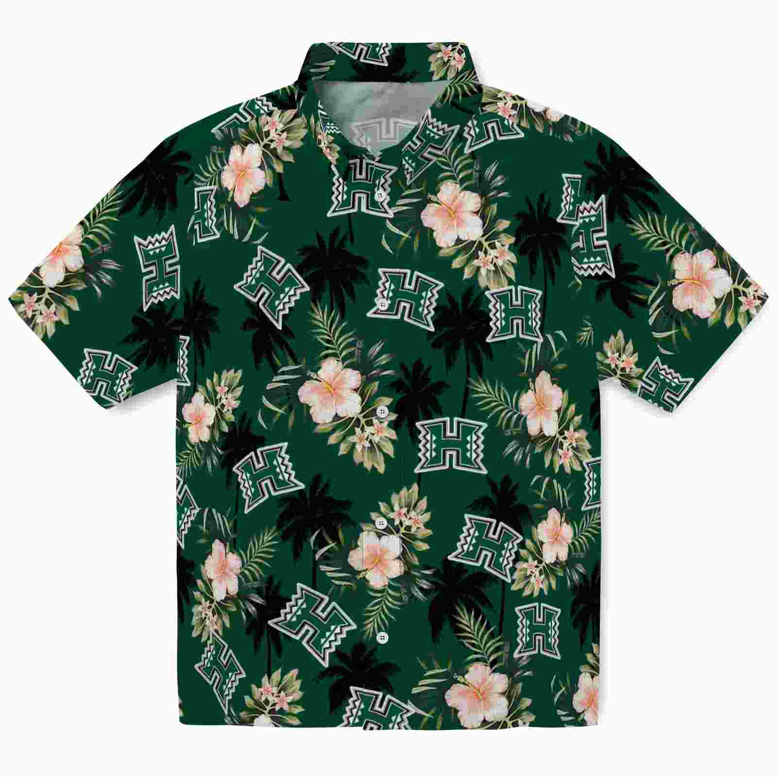 Hawaii Rainbow Warriors Palm Tree Flower Green Hawaiian Shirt