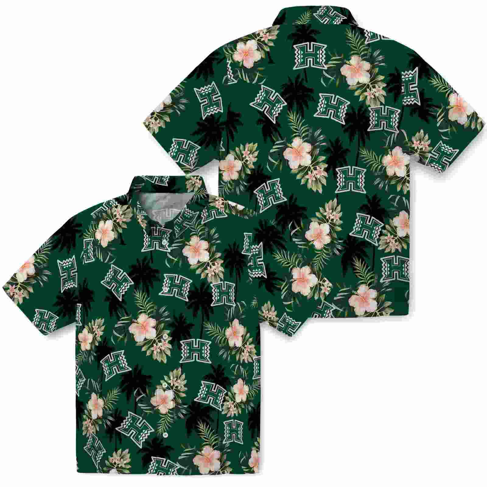 hawaii rainbow warriors palm tree flower green hawaiian shirt high quality