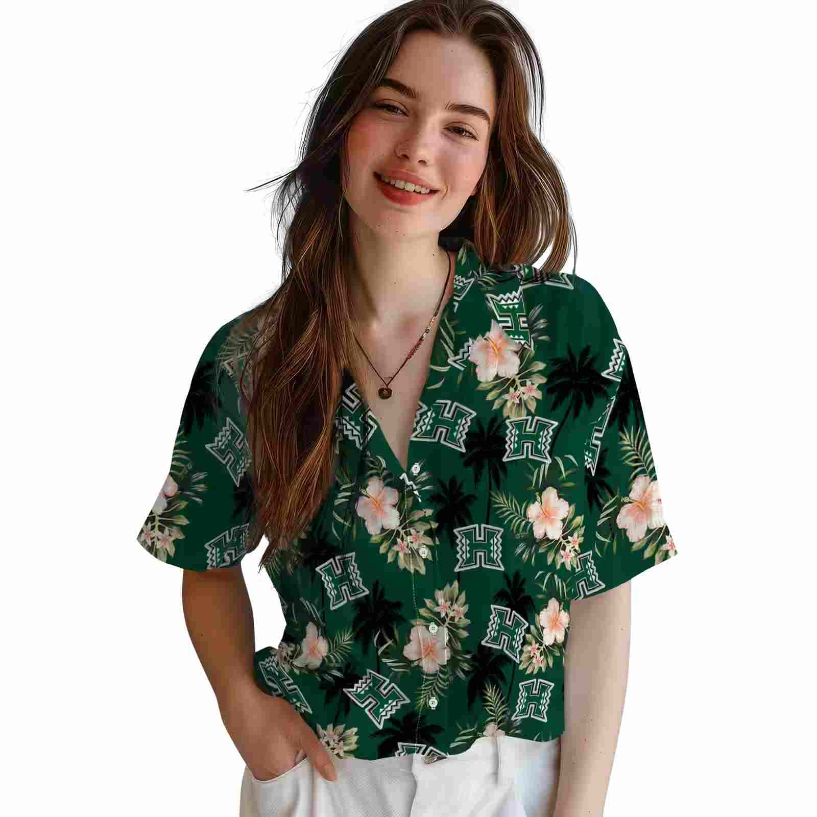 hawaii rainbow warriors palm tree flower green hawaiian shirt latest model