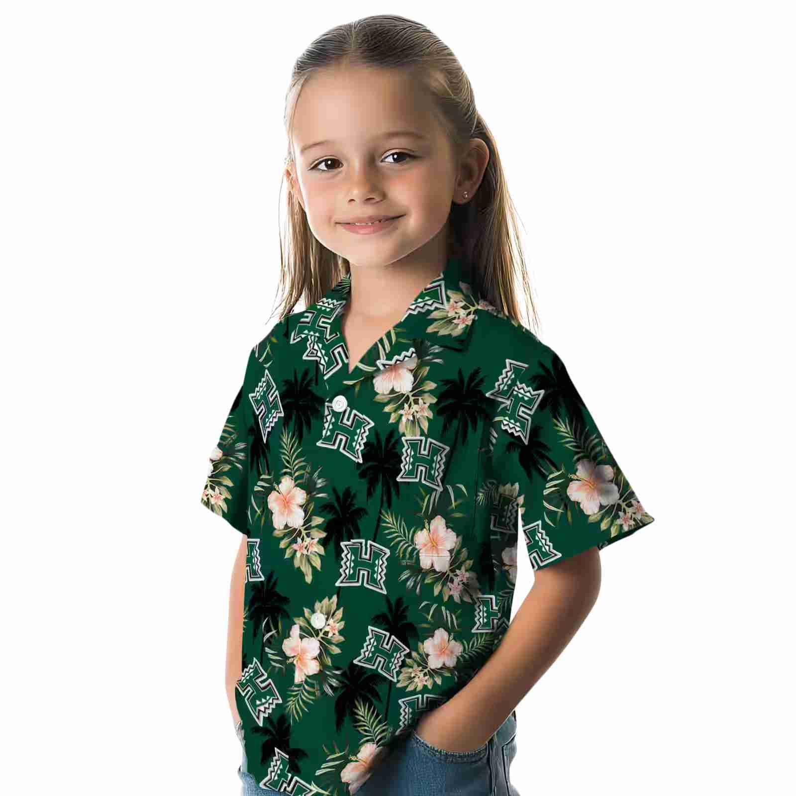 hawaii rainbow warriors palm tree flower green hawaiian shirt premium grade