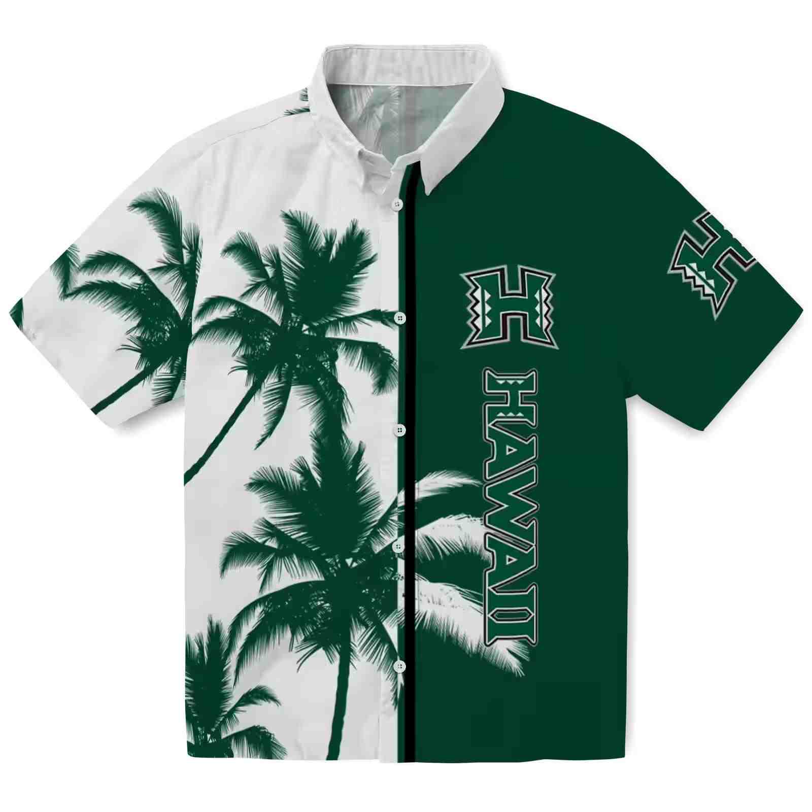 Hawaii Rainbow Warriors Palm Trees Green White Hawaiian Shirt