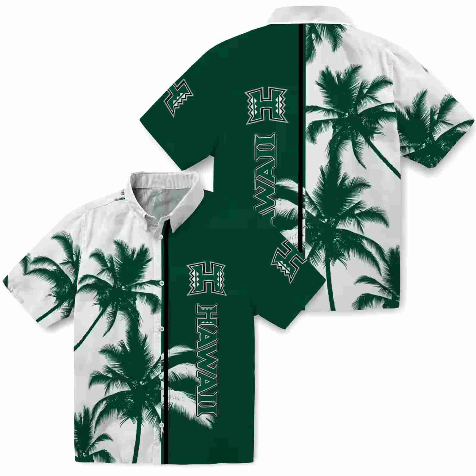 hawaii rainbow warriors palm trees green white hawaiian shirt high quality