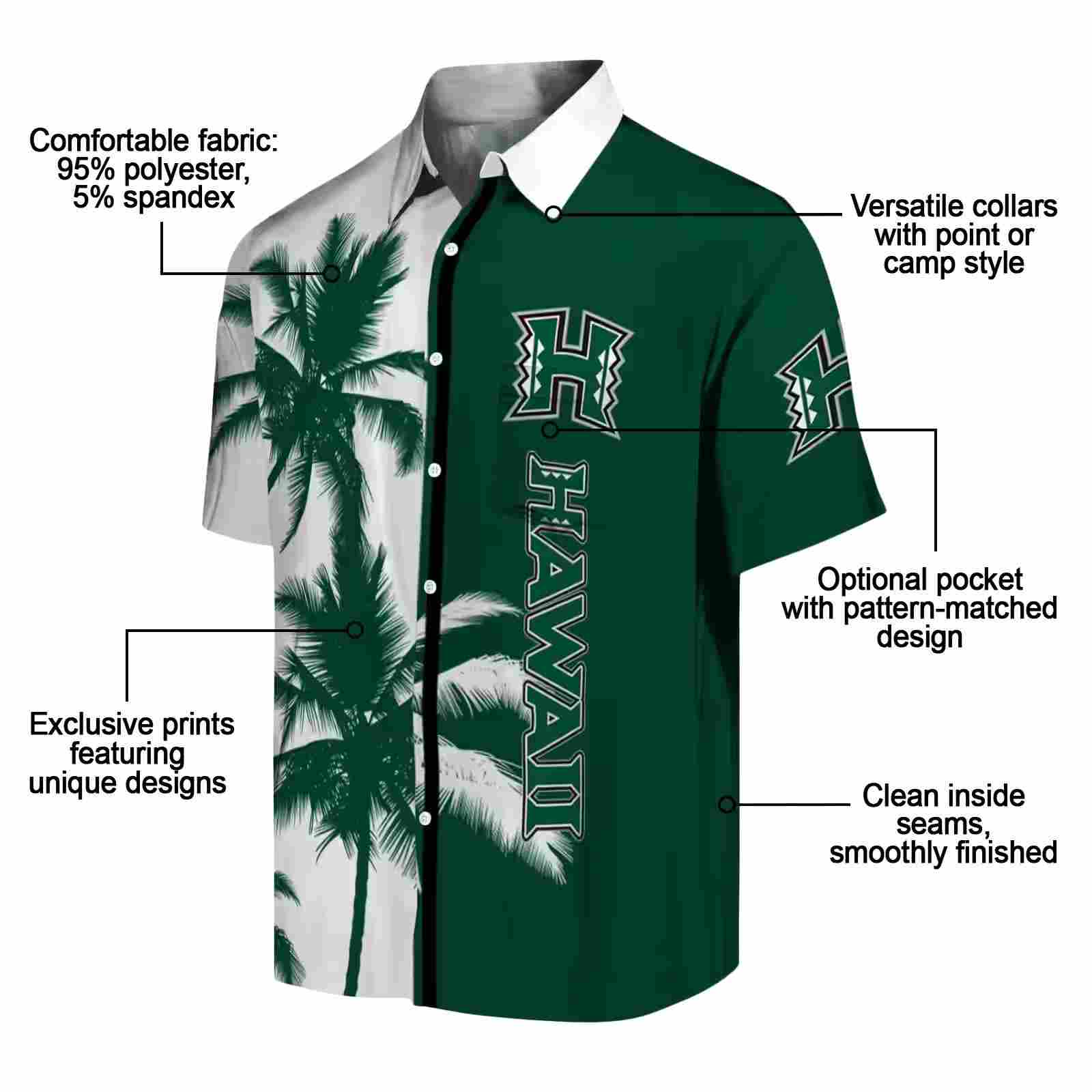 hawaii rainbow warriors palm trees green white hawaiian shirt new arrival