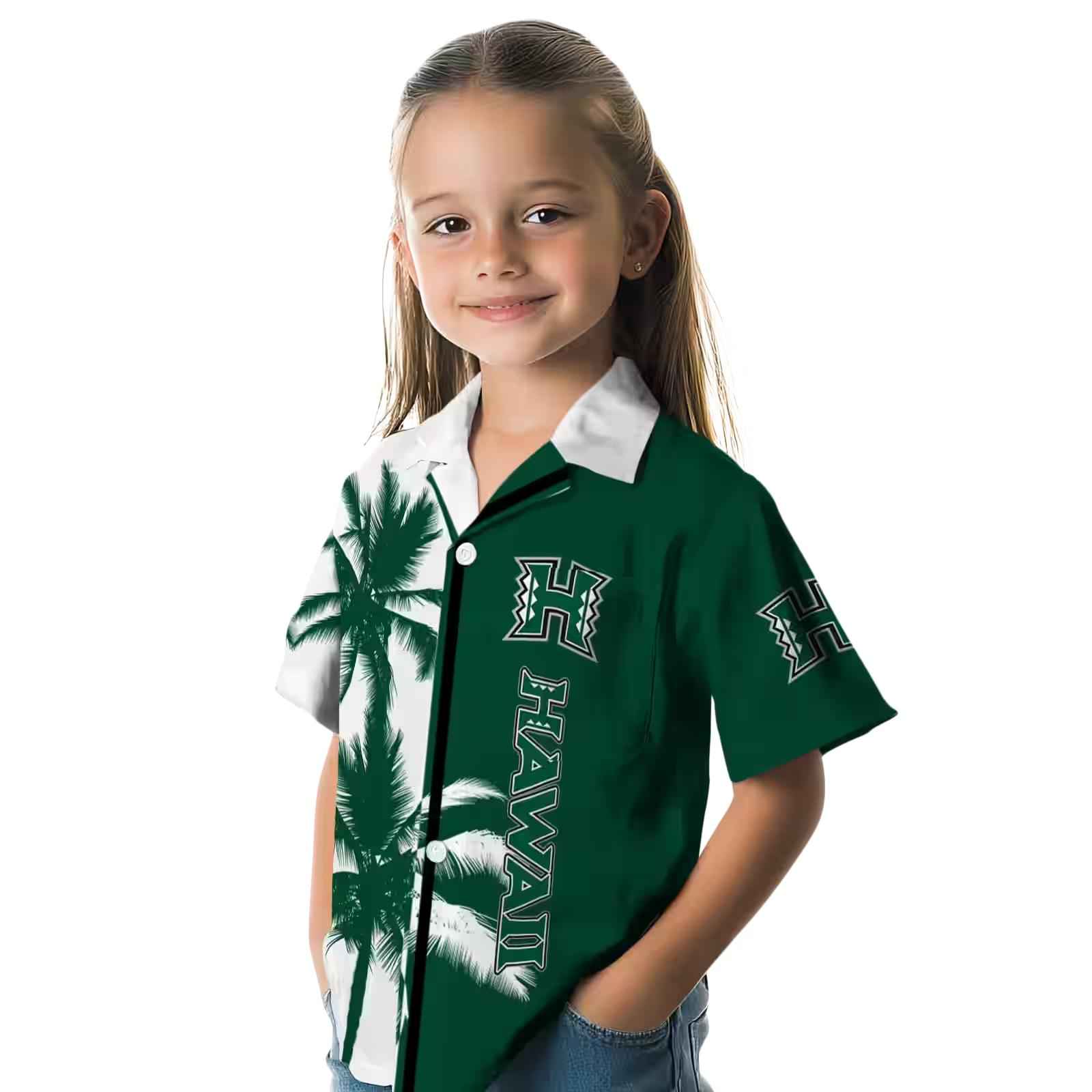 hawaii rainbow warriors palm trees green white hawaiian shirt premium grade