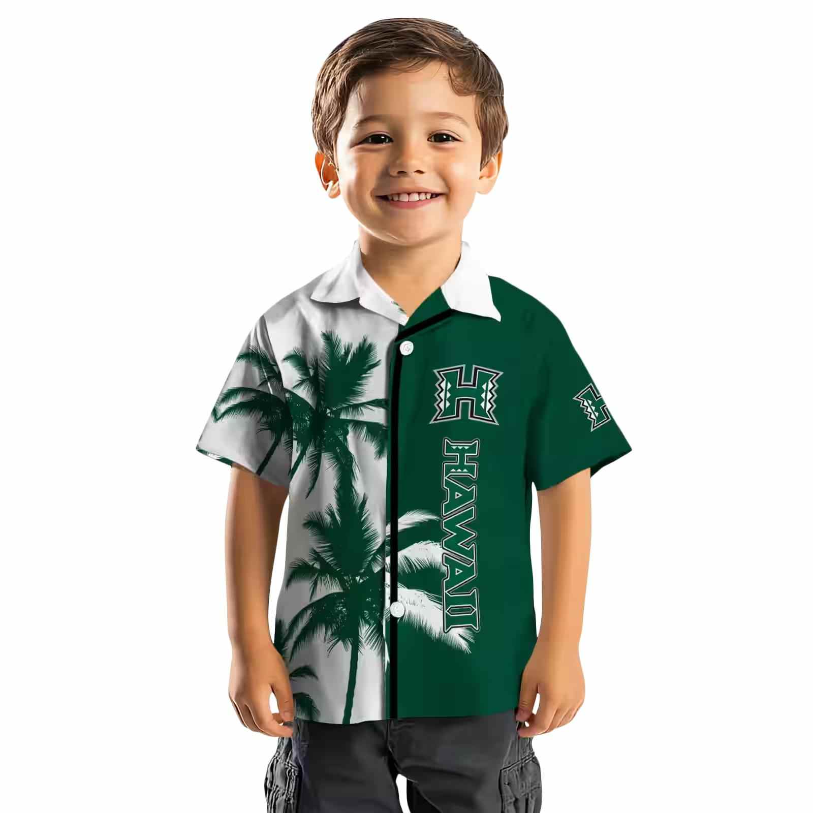 hawaii rainbow warriors palm trees green white hawaiian shirt top rated