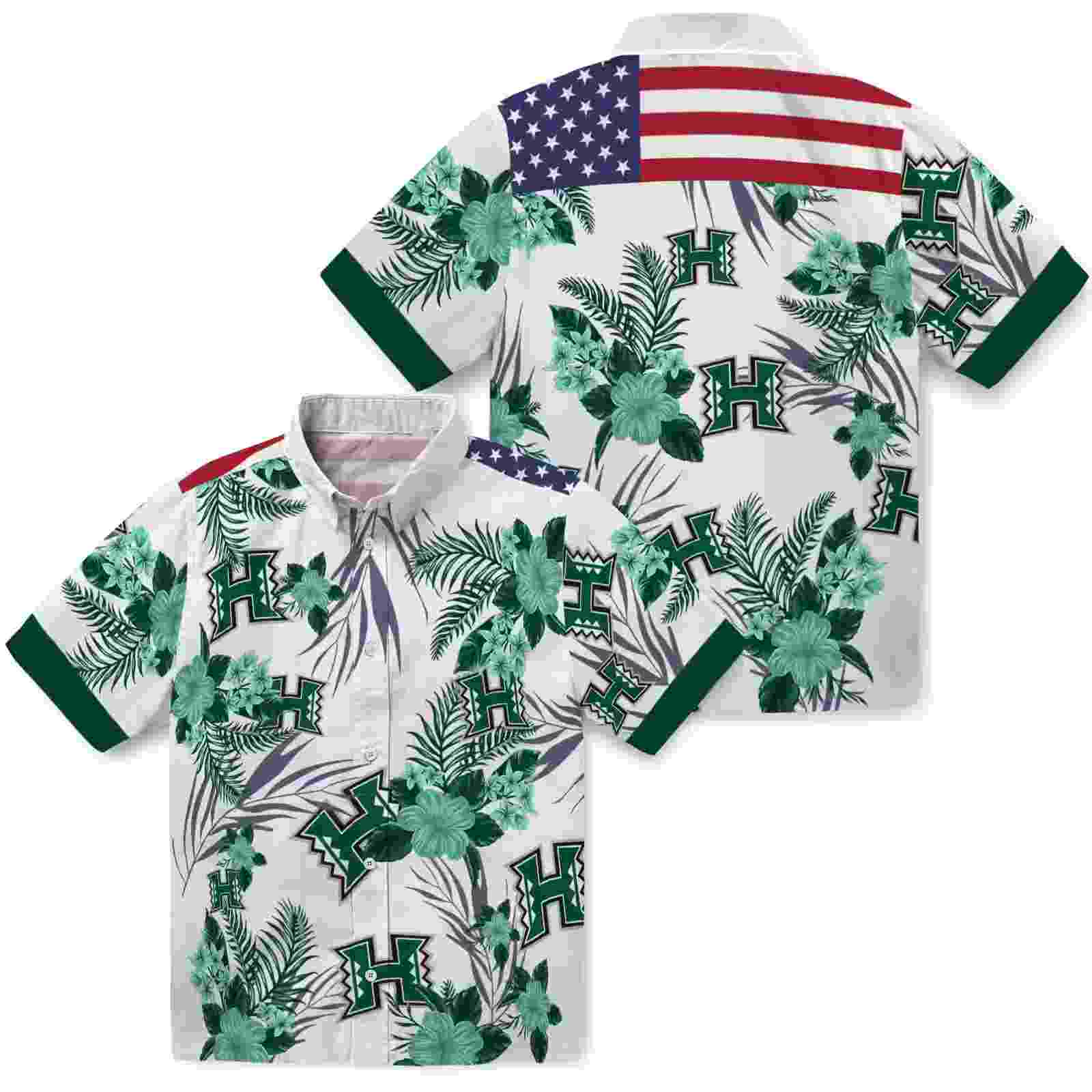 hawaii rainbow warriors patriotic hibiscus design green white hawaiian shirt high quality