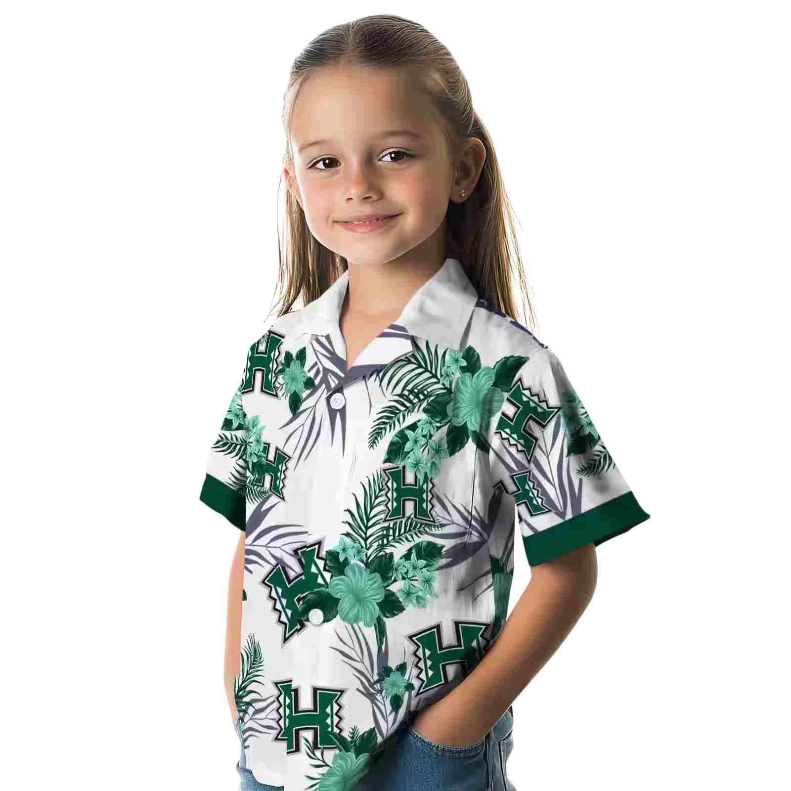 hawaii rainbow warriors patriotic hibiscus design green white hawaiian shirt premium grade