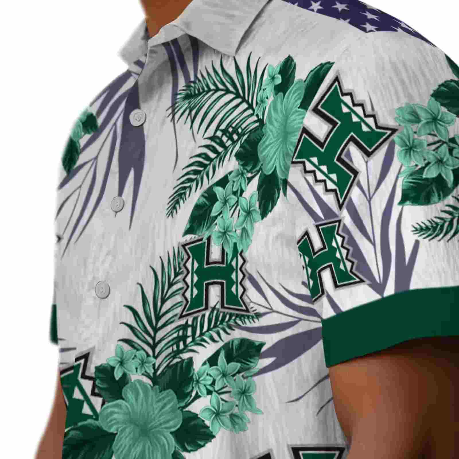 hawaii rainbow warriors patriotic hibiscus design green white hawaiian shirt trendy