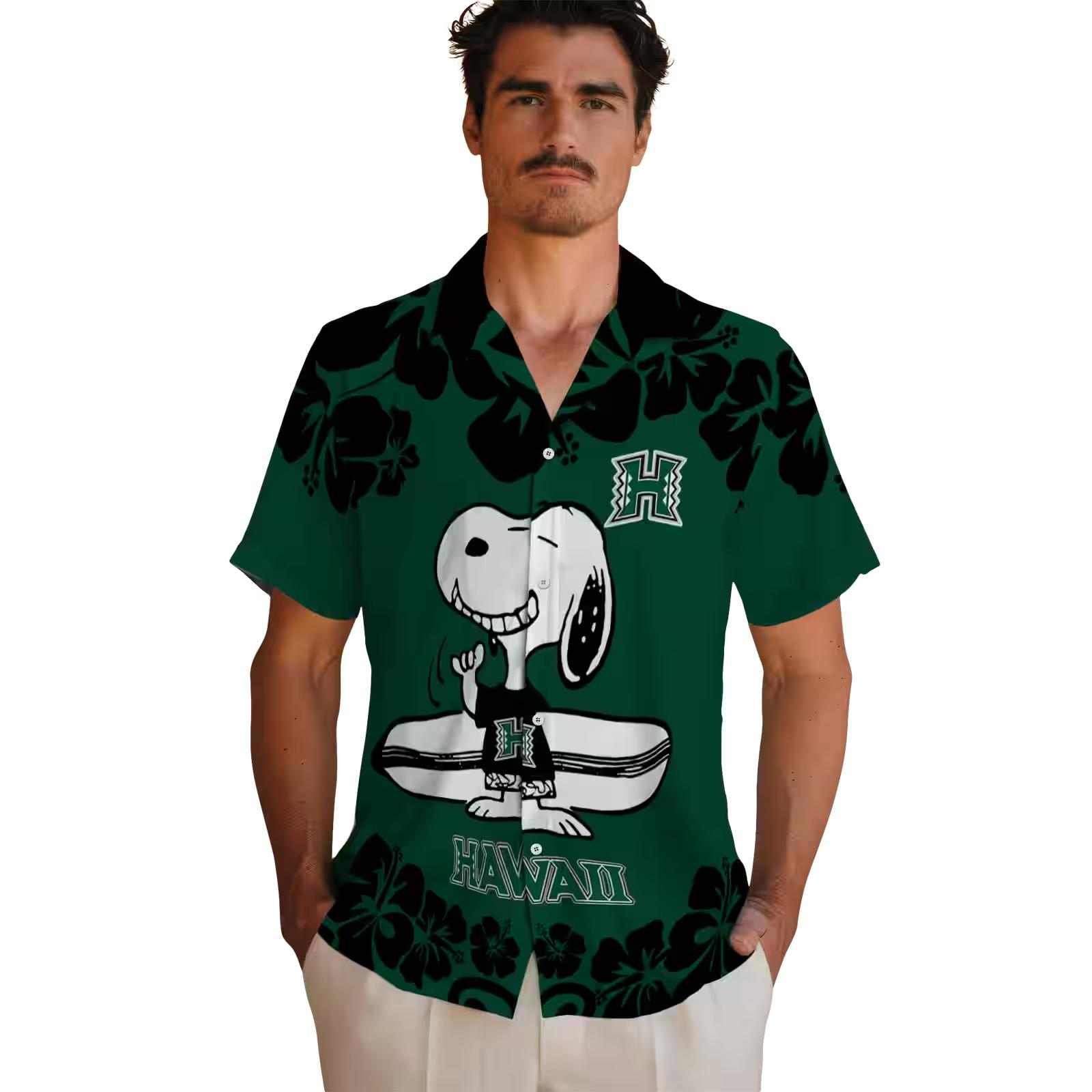 hawaii rainbow warriors snoopy surf green white hawaiian shirt fashion forward