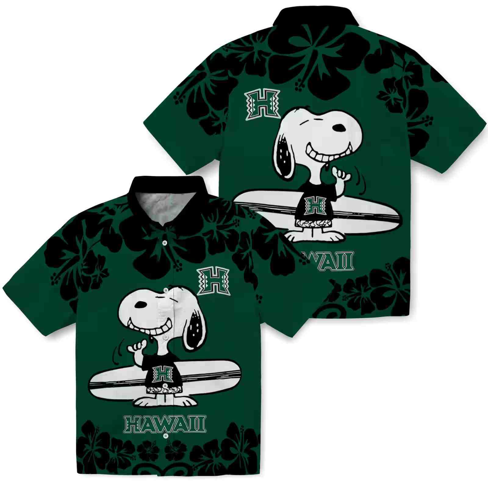 hawaii rainbow warriors snoopy surf green white hawaiian shirt high quality