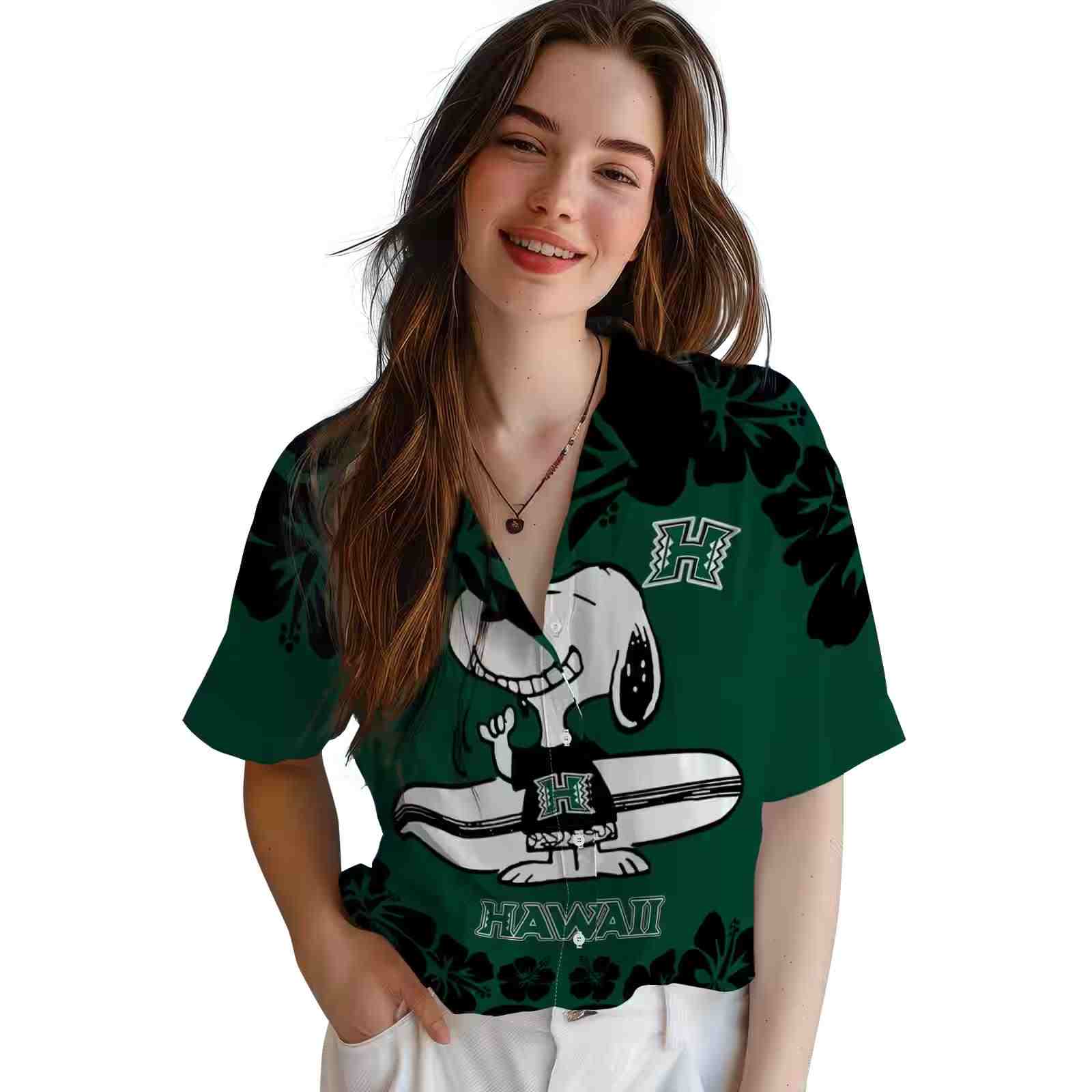 hawaii rainbow warriors snoopy surf green white hawaiian shirt latest model