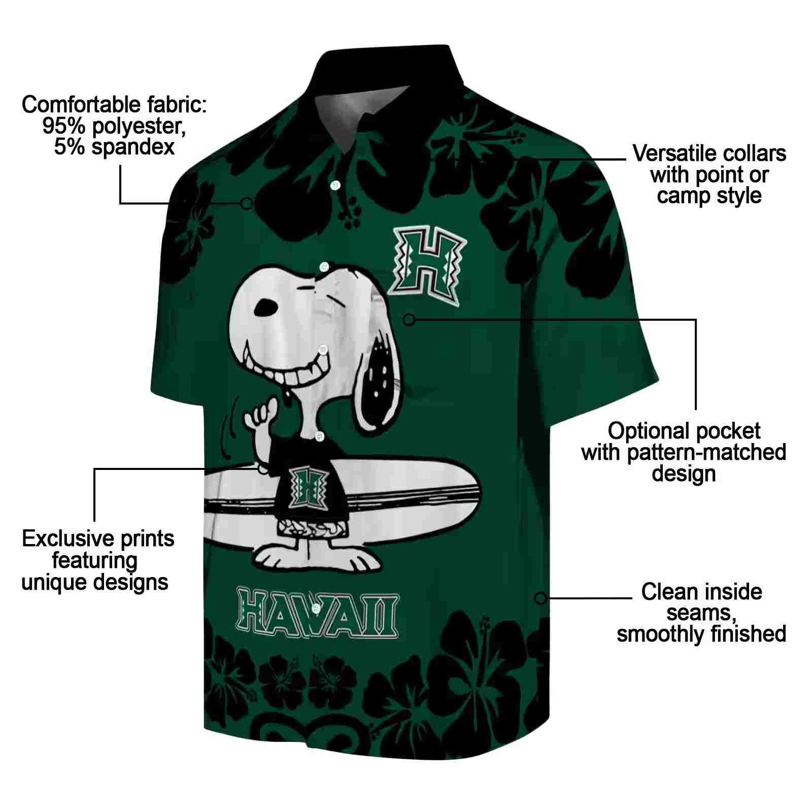 hawaii rainbow warriors snoopy surf green white hawaiian shirt new arrival