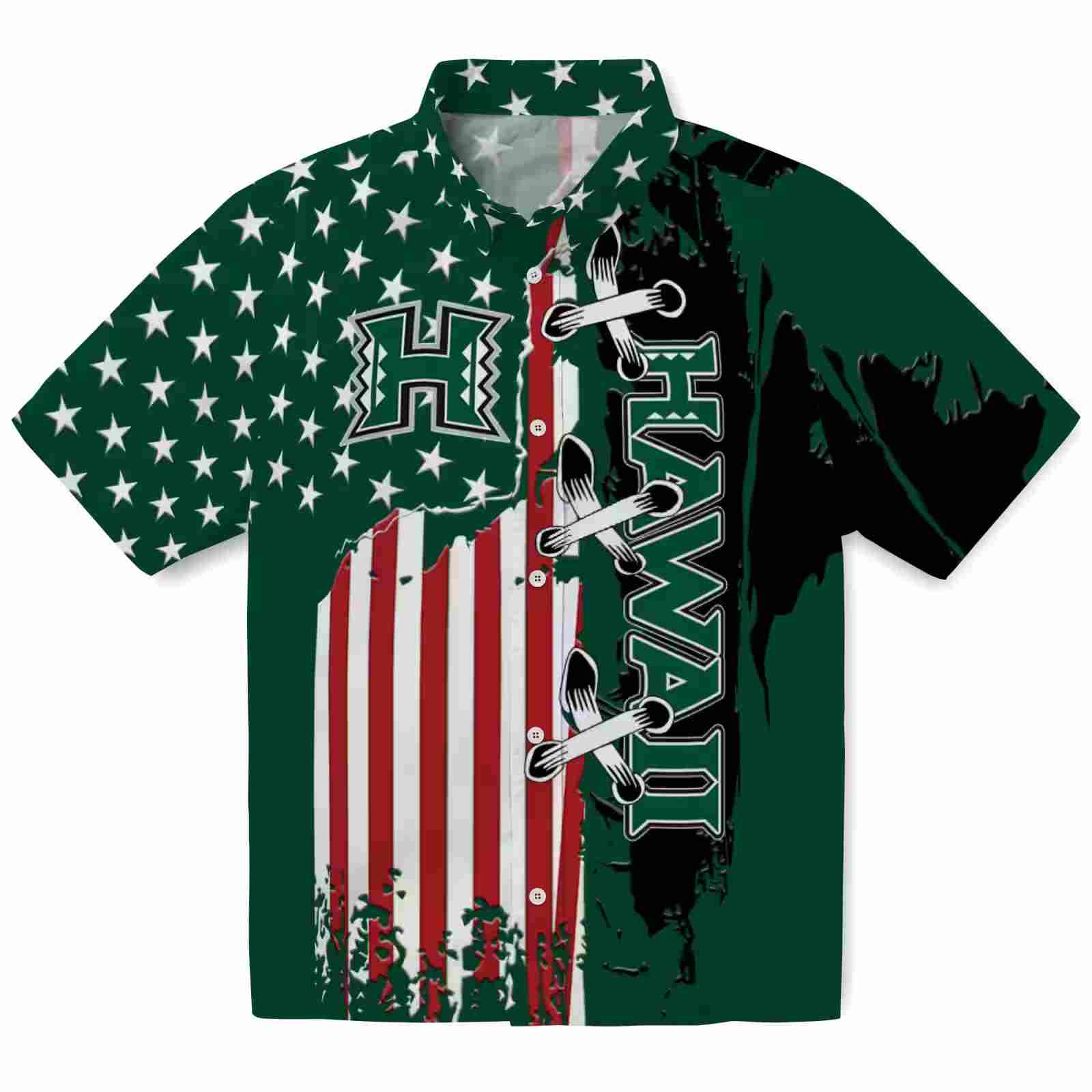 Hawaii Rainbow Warriors Stitched Flag Green Hawaiian Shirt