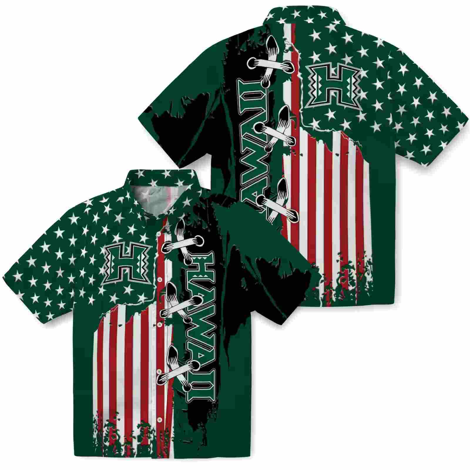 hawaii rainbow warriors stitched flag green hawaiian shirt high quality