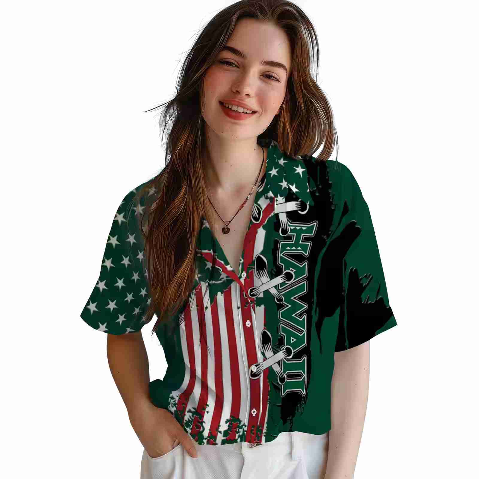 hawaii rainbow warriors stitched flag green hawaiian shirt latest model