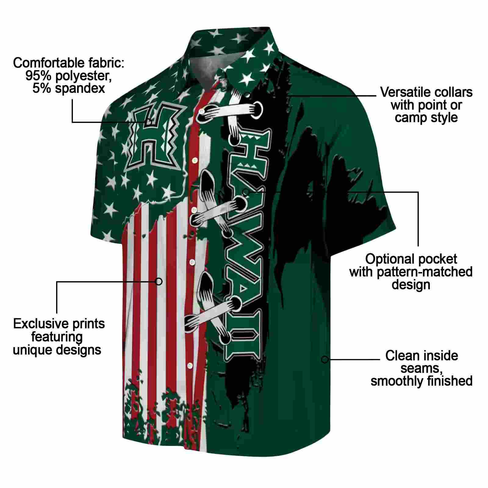 hawaii rainbow warriors stitched flag green hawaiian shirt new arrival