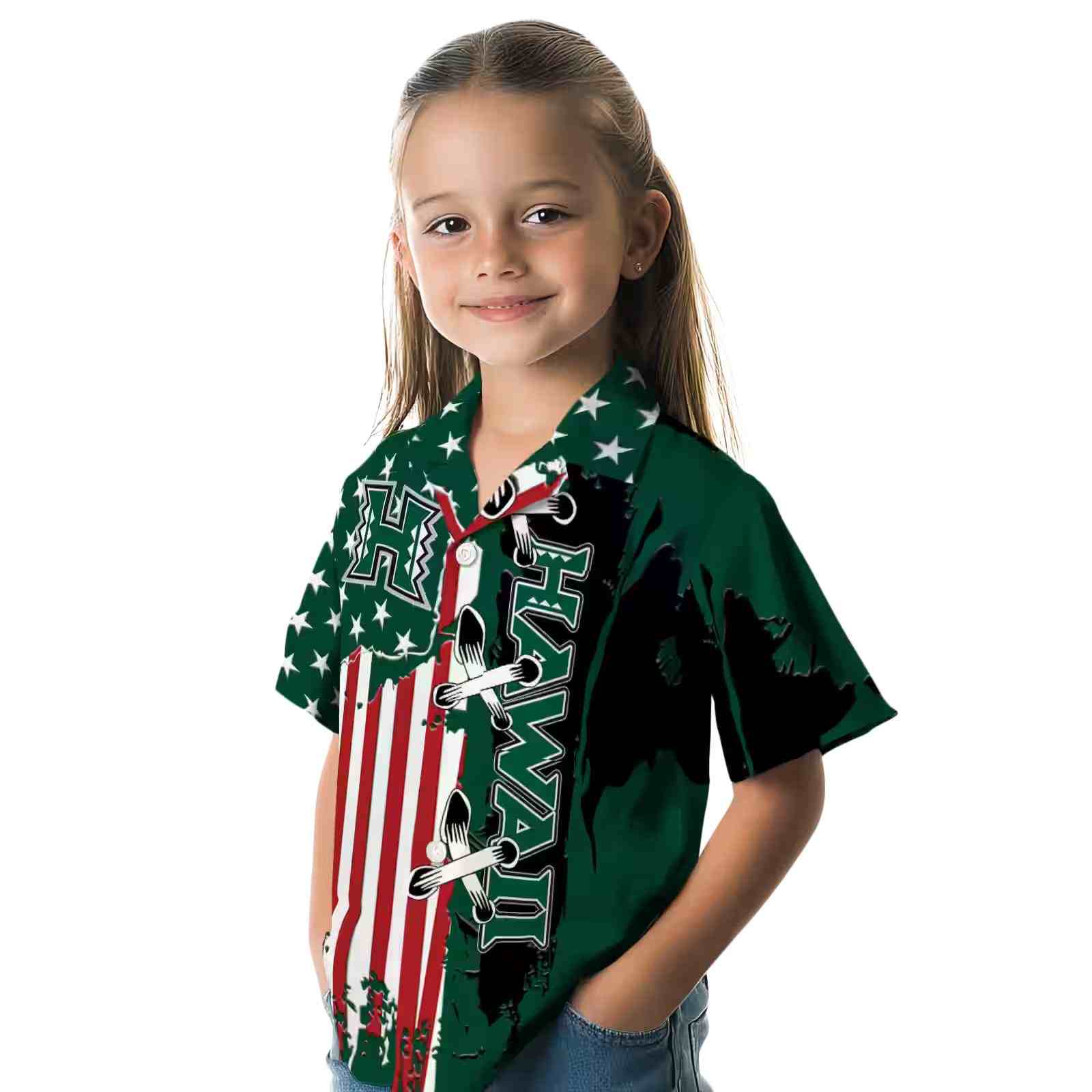 hawaii rainbow warriors stitched flag green hawaiian shirt premium grade