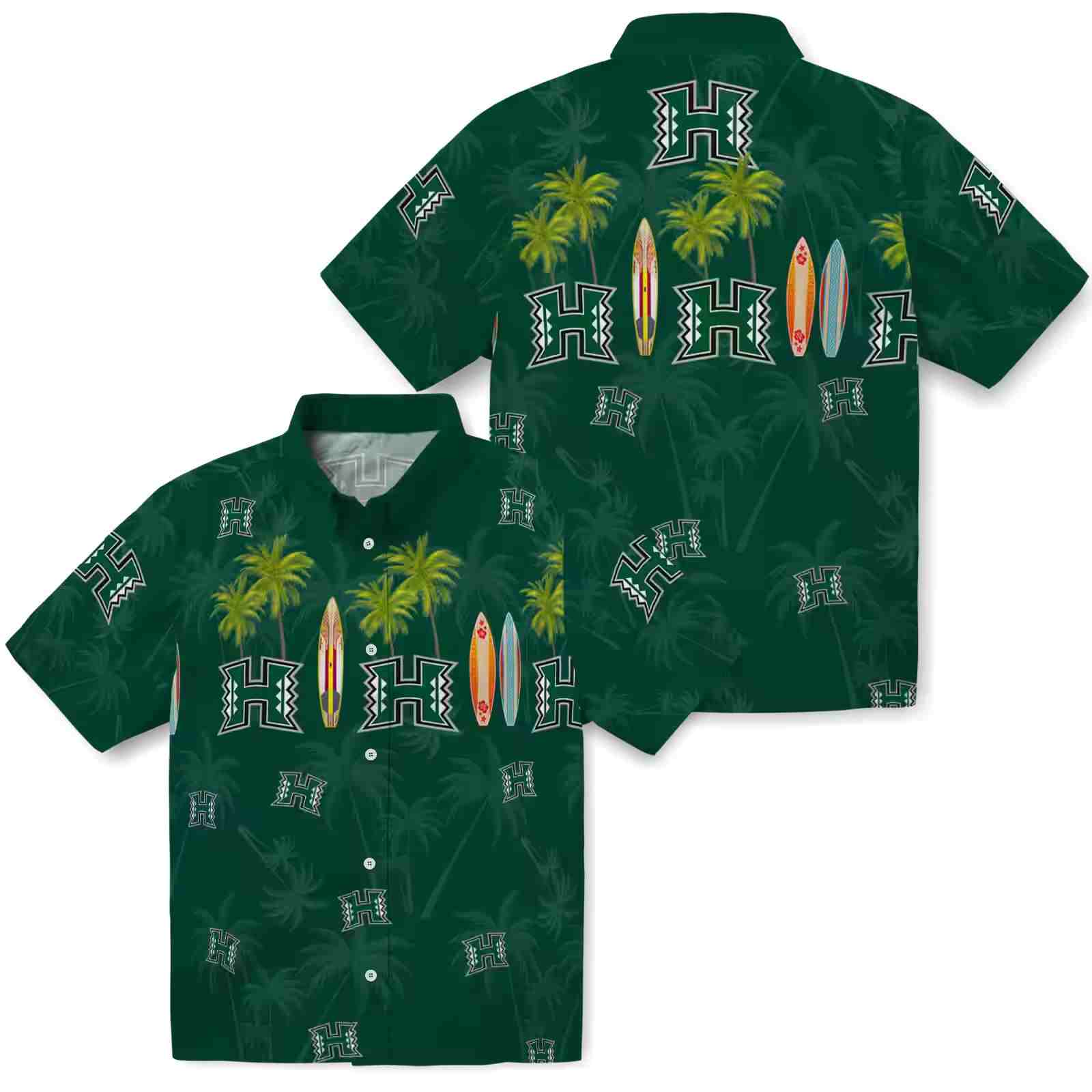 hawaii rainbow warriors surfboard palm green hawaiian shirt high quality