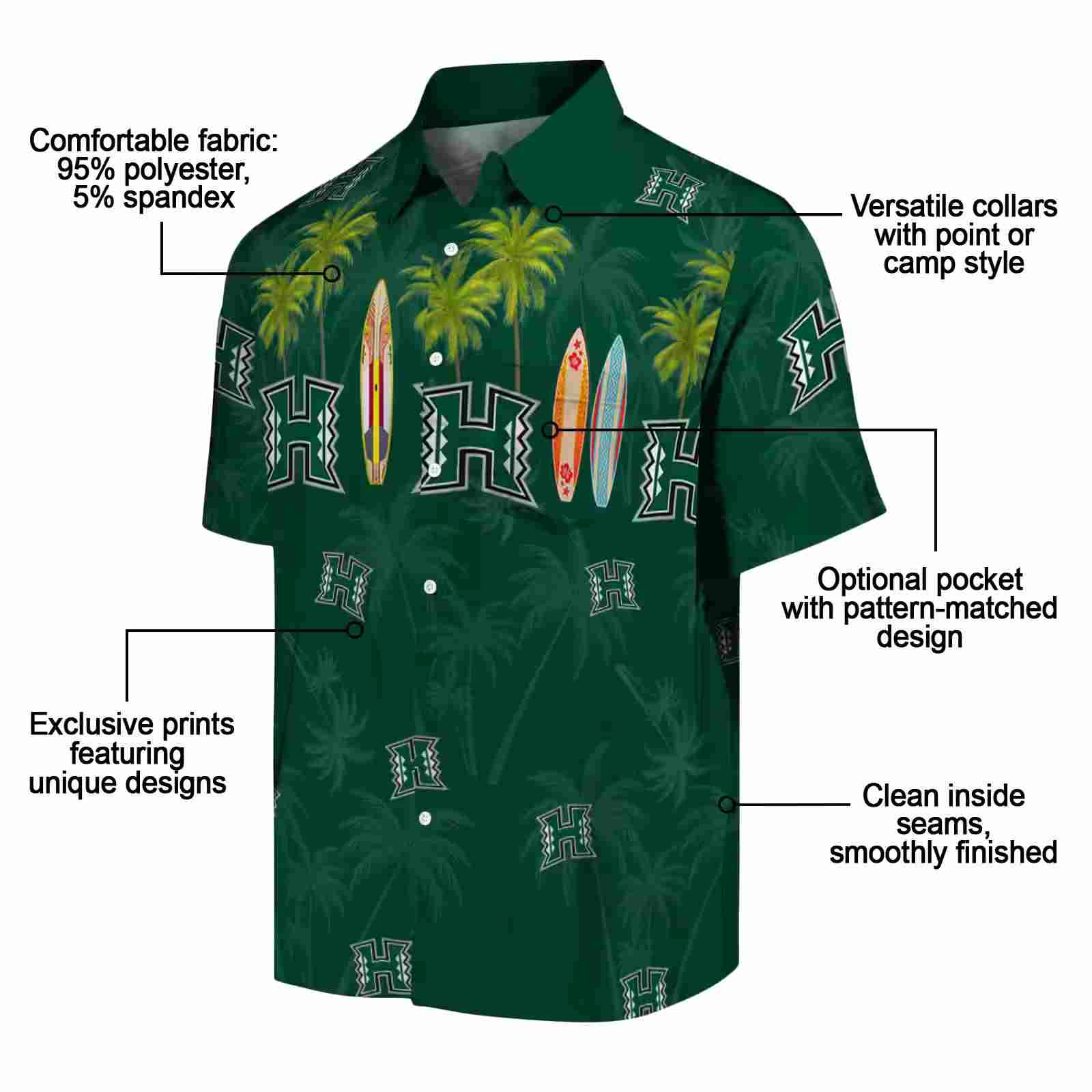 hawaii rainbow warriors surfboard palm green hawaiian shirt new arrival