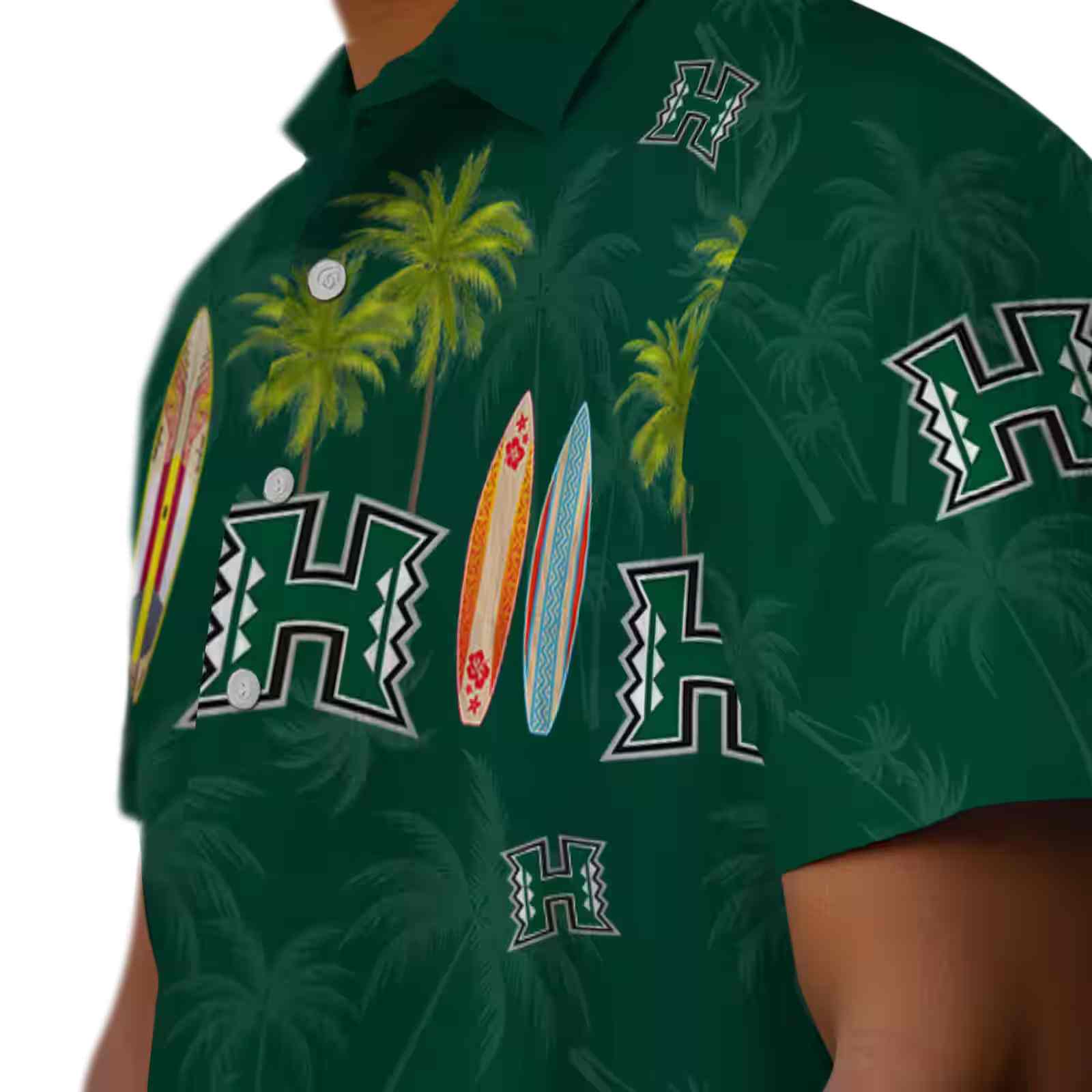 hawaii rainbow warriors surfboard palm green hawaiian shirt trendy