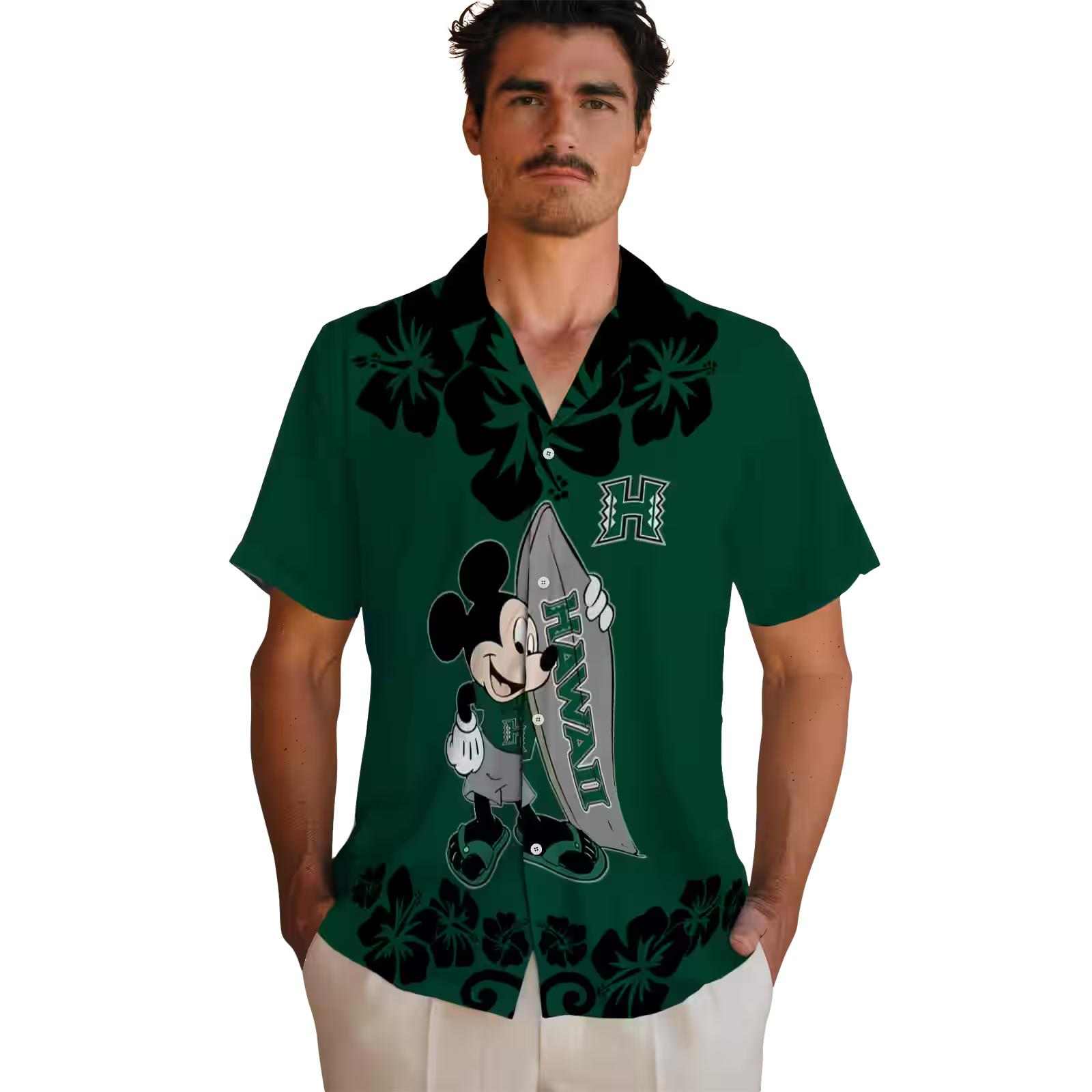 hawaii rainbow warriors surfing mickey green hawaiian shirt fashion forward