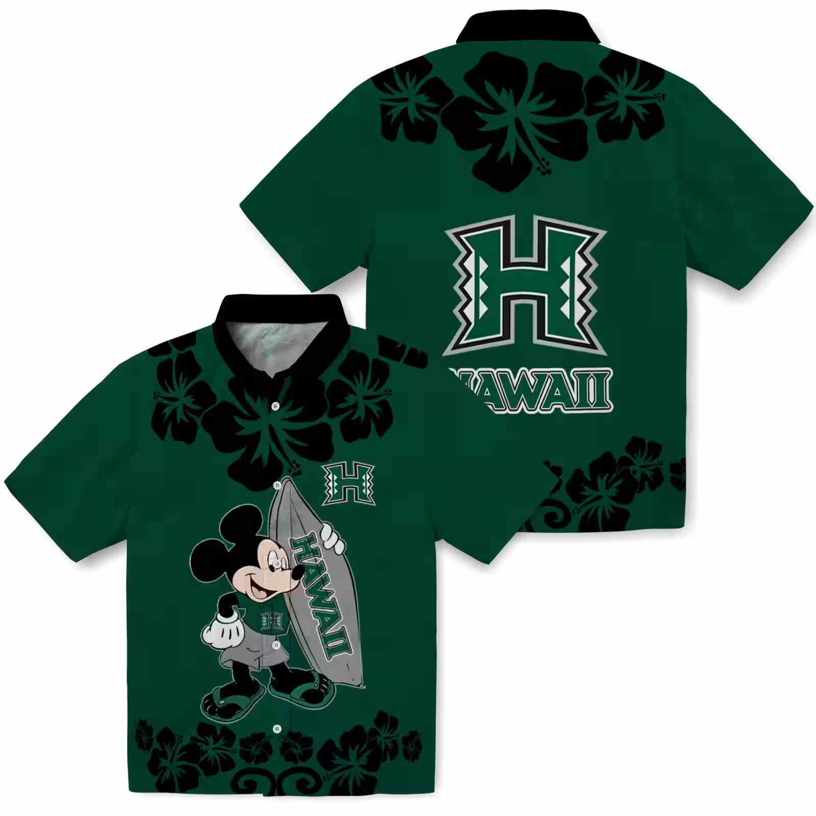 hawaii rainbow warriors surfing mickey green hawaiian shirt high quality