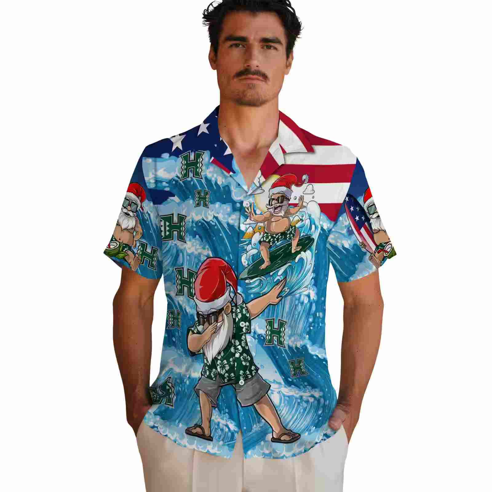 hawaii rainbow warriors surfing santa blue hawaiian shirt fashion forward